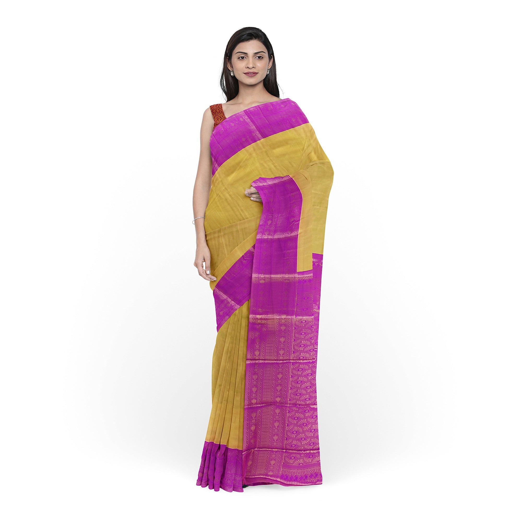 Gold with Light purple Saree – Gold Zari Work for a Royal Look