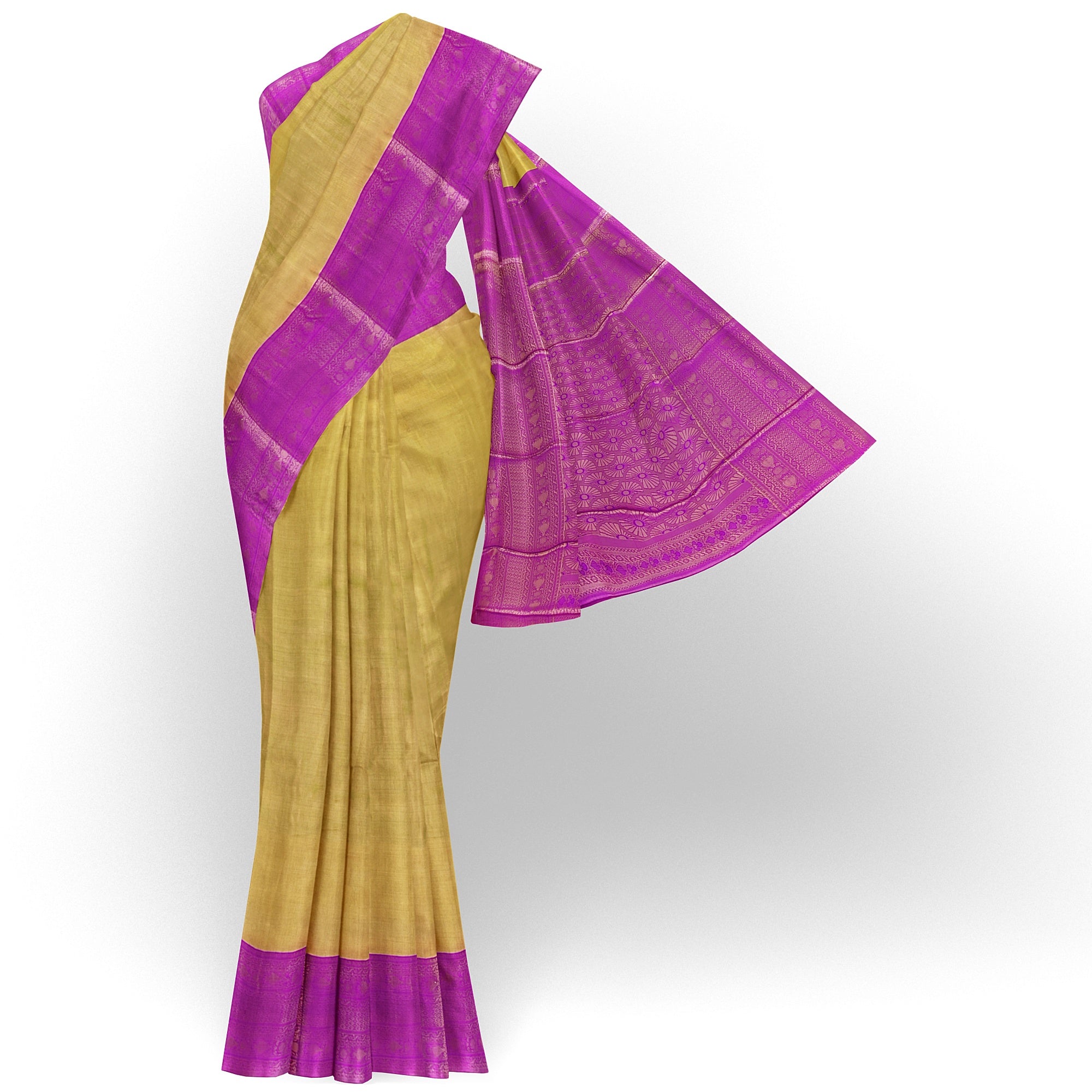 Gold with Light purple Saree – Gold Zari Work for a Royal Look