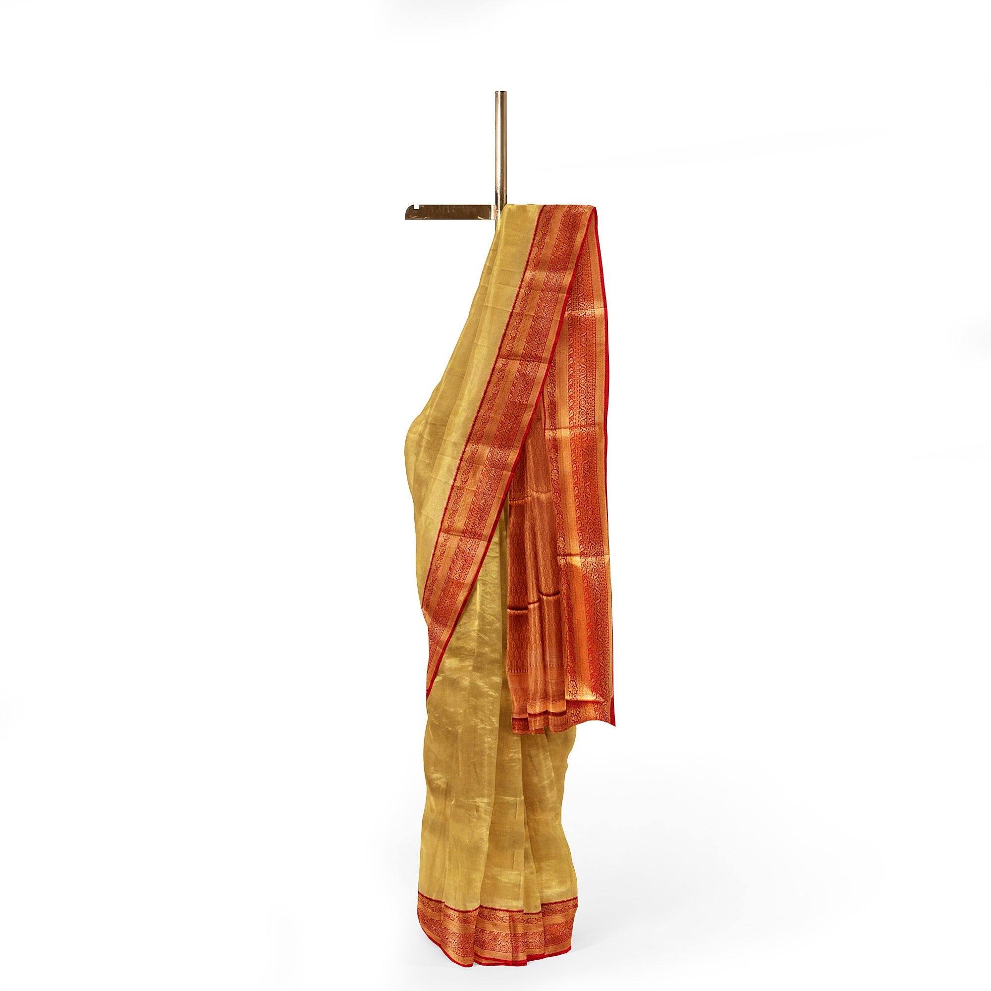 Gold Saree with Red Border – Grand Look