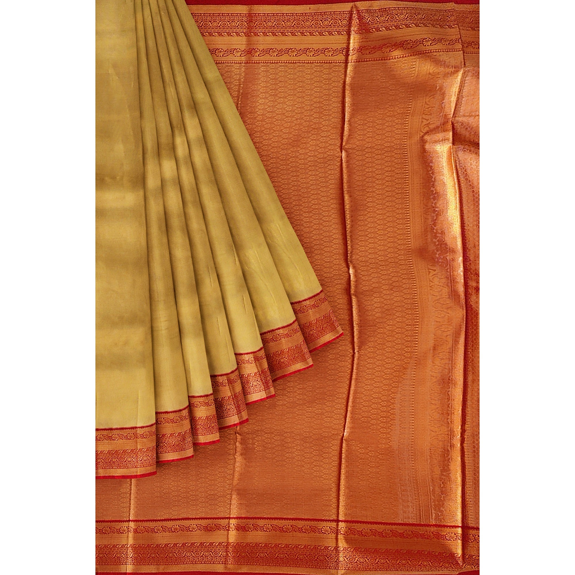 Gold Saree with Red Border – Grand Look