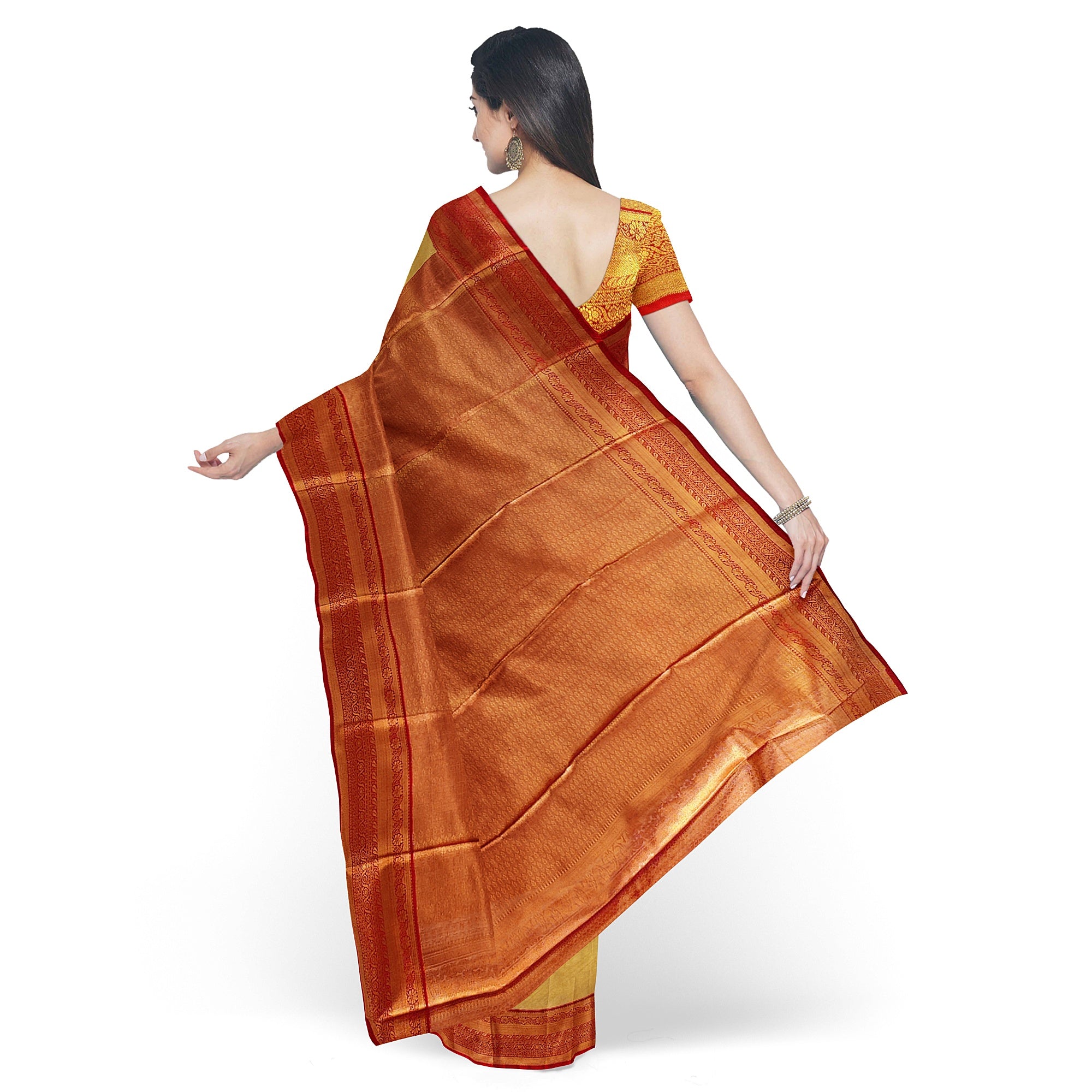 Gold Saree with Red Border – Grand Look