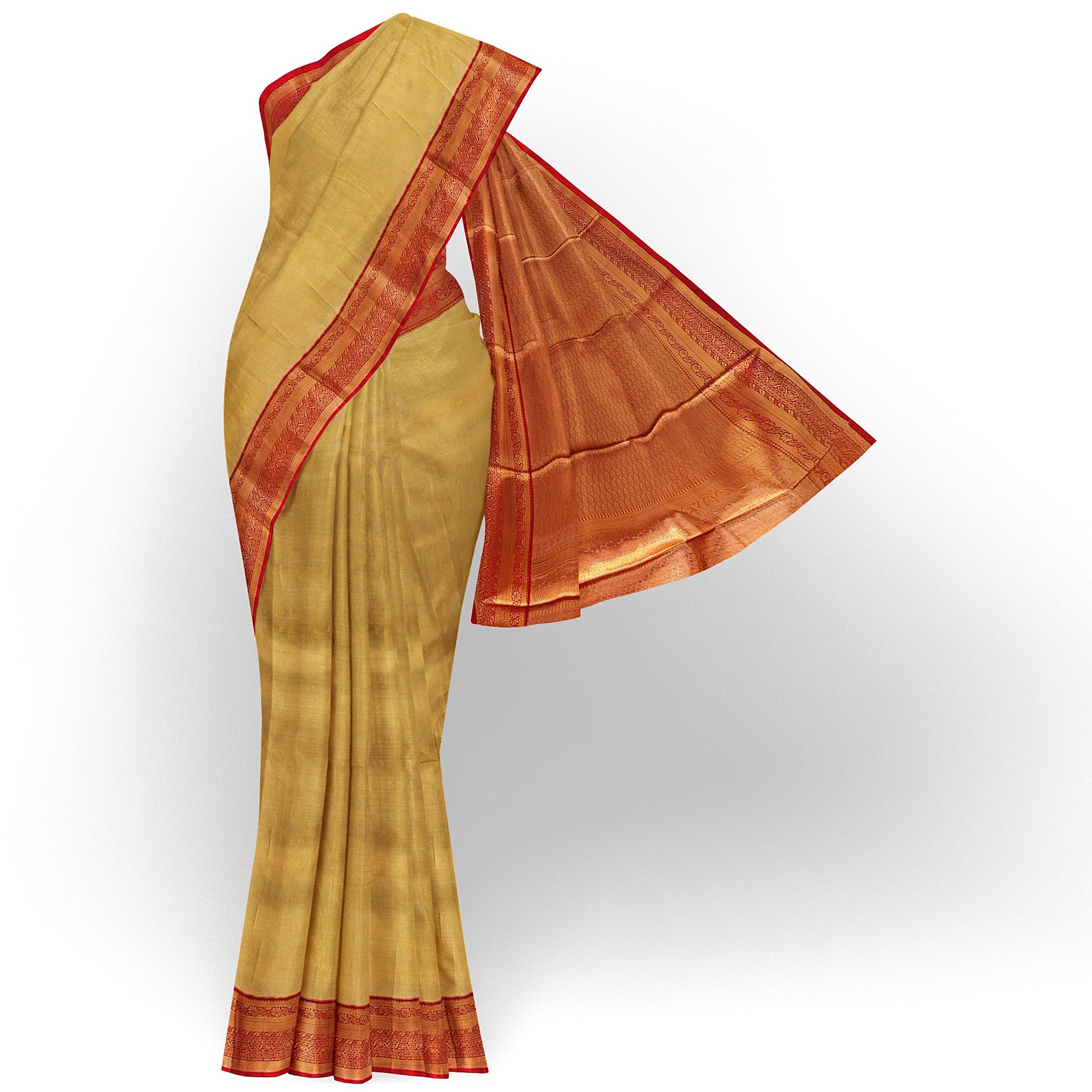 Gold Saree with Red Border – Grand Look