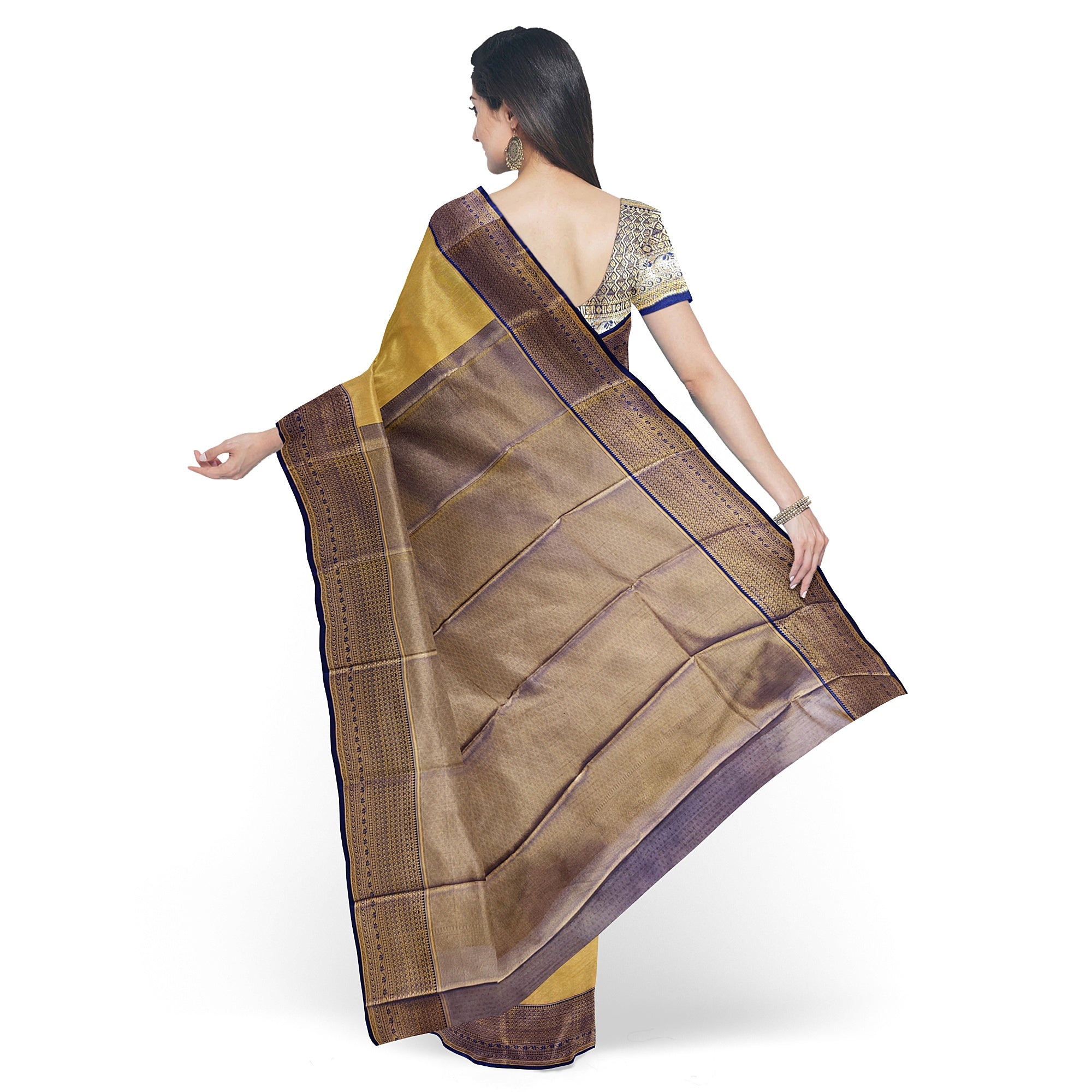 Gold Saree with Dark Wine Border – Grand Look in Budget Range