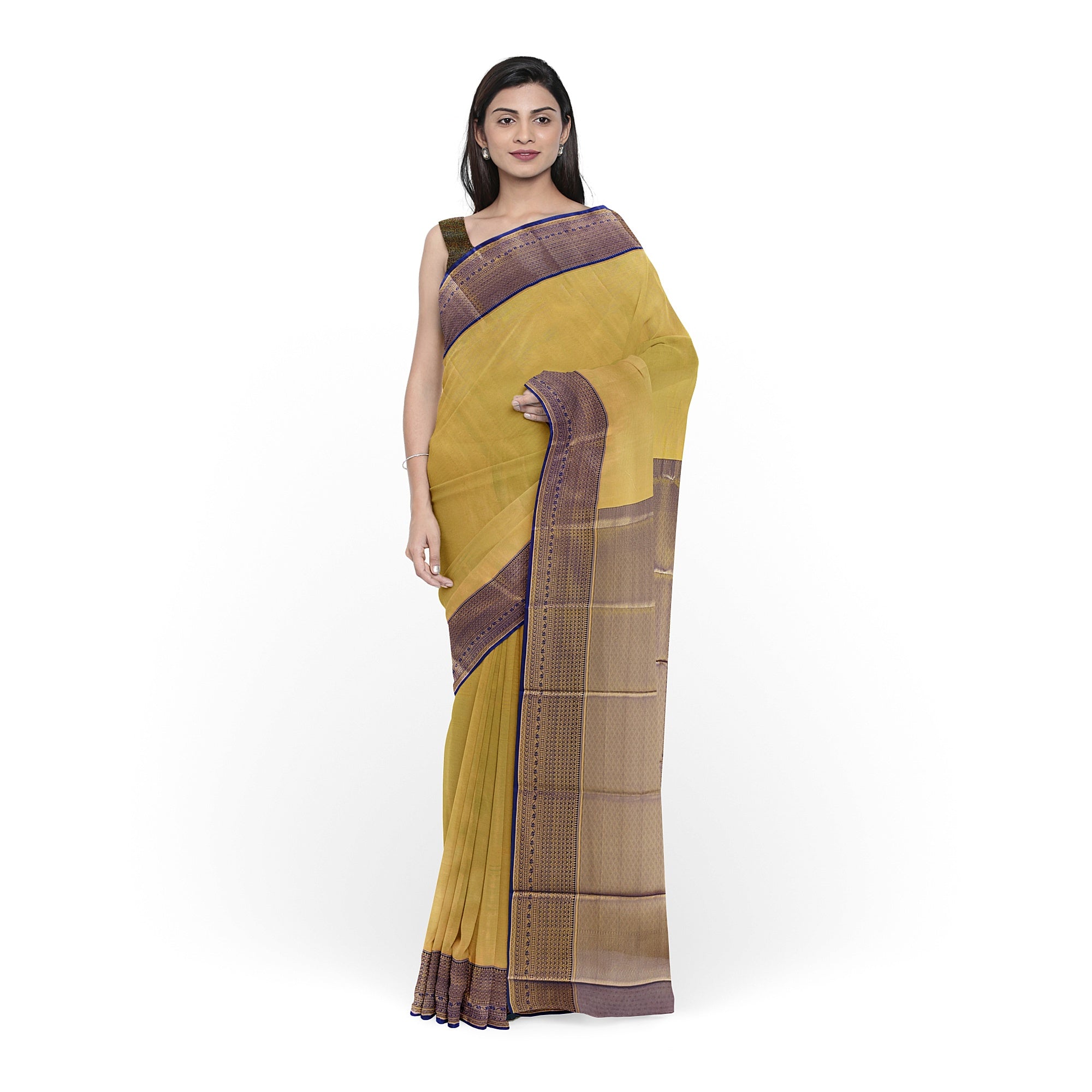 Gold Saree with Dark Wine Border – Grand Look in Budget Range
