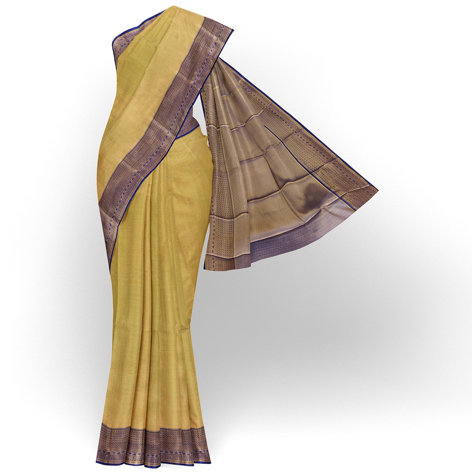Gold Saree with Dark Wine Border – Grand Look in Budget Range