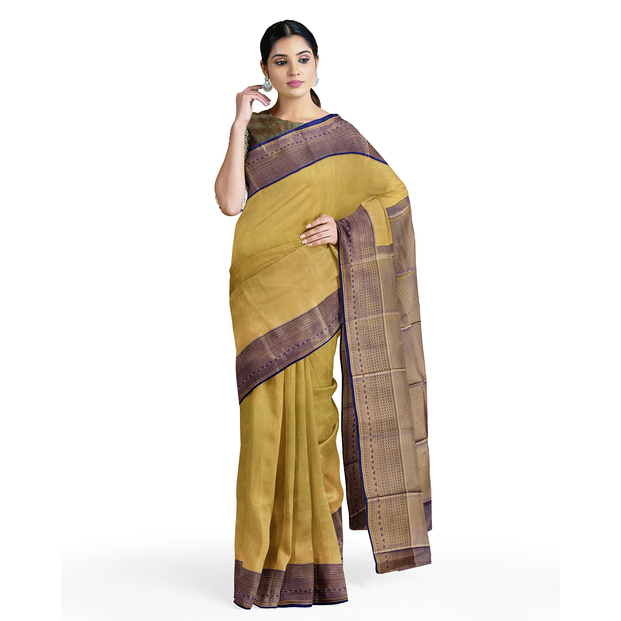 Gold Saree with Dark Wine Border – Grand Look in Budget Range