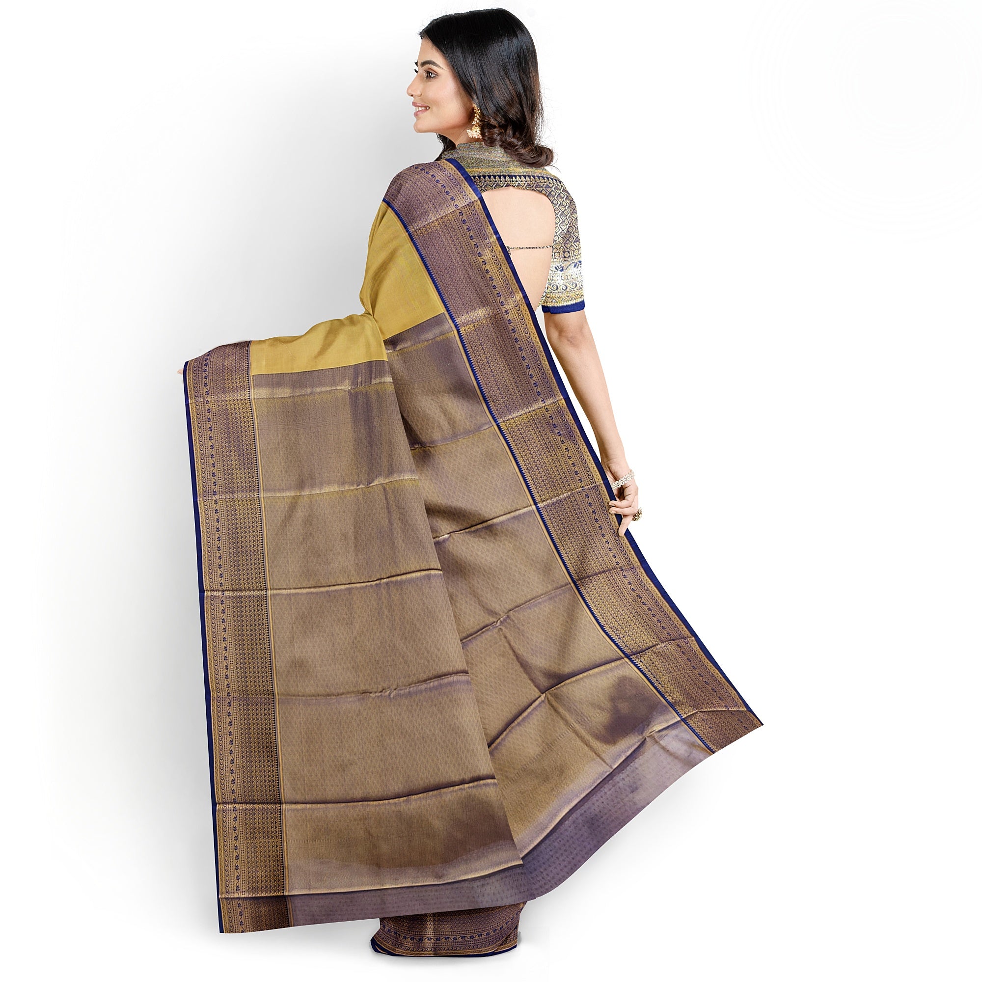 Gold Saree with Dark Wine Border – Grand Look in Budget Range