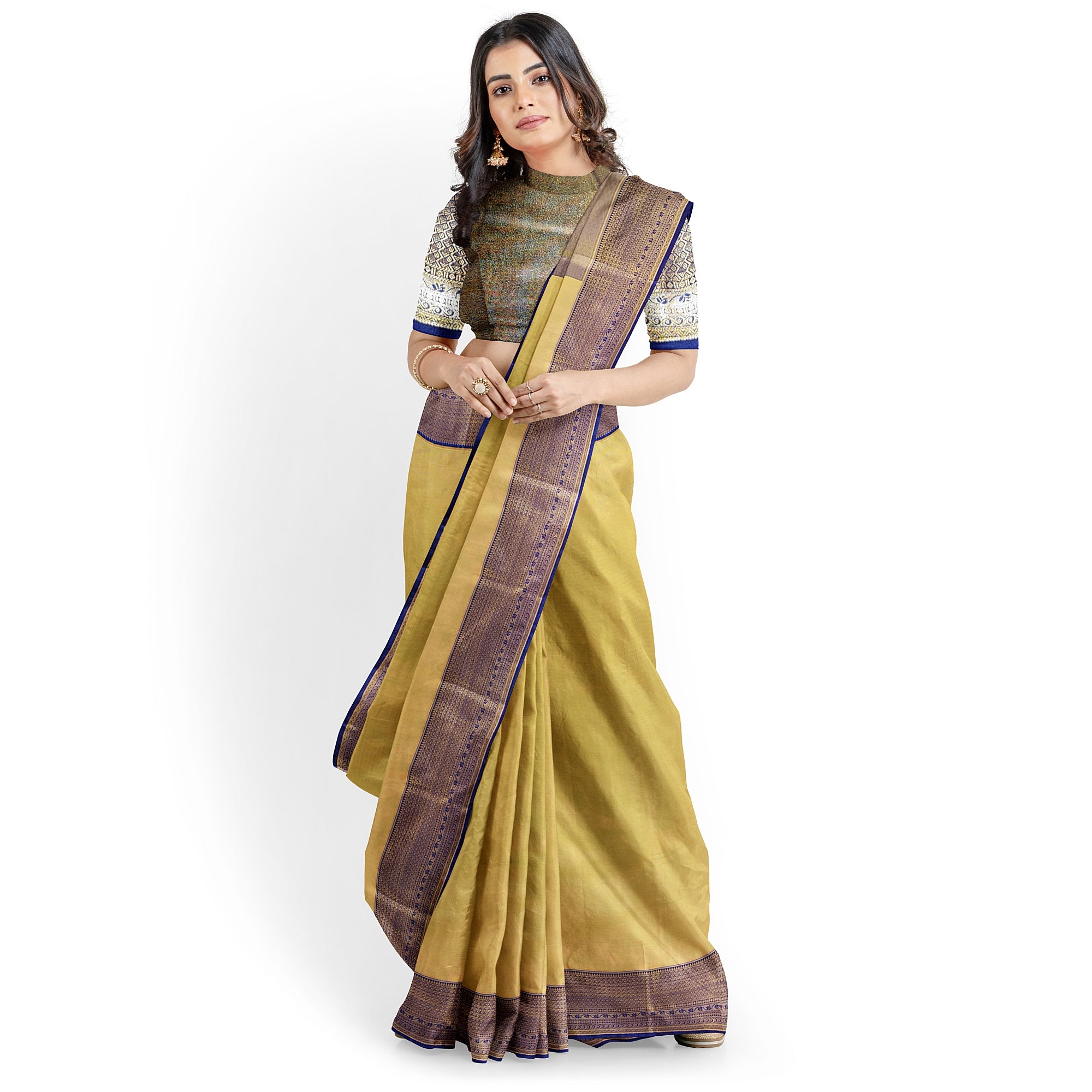 Gold Saree with Dark Wine Border – Grand Look in Budget Range