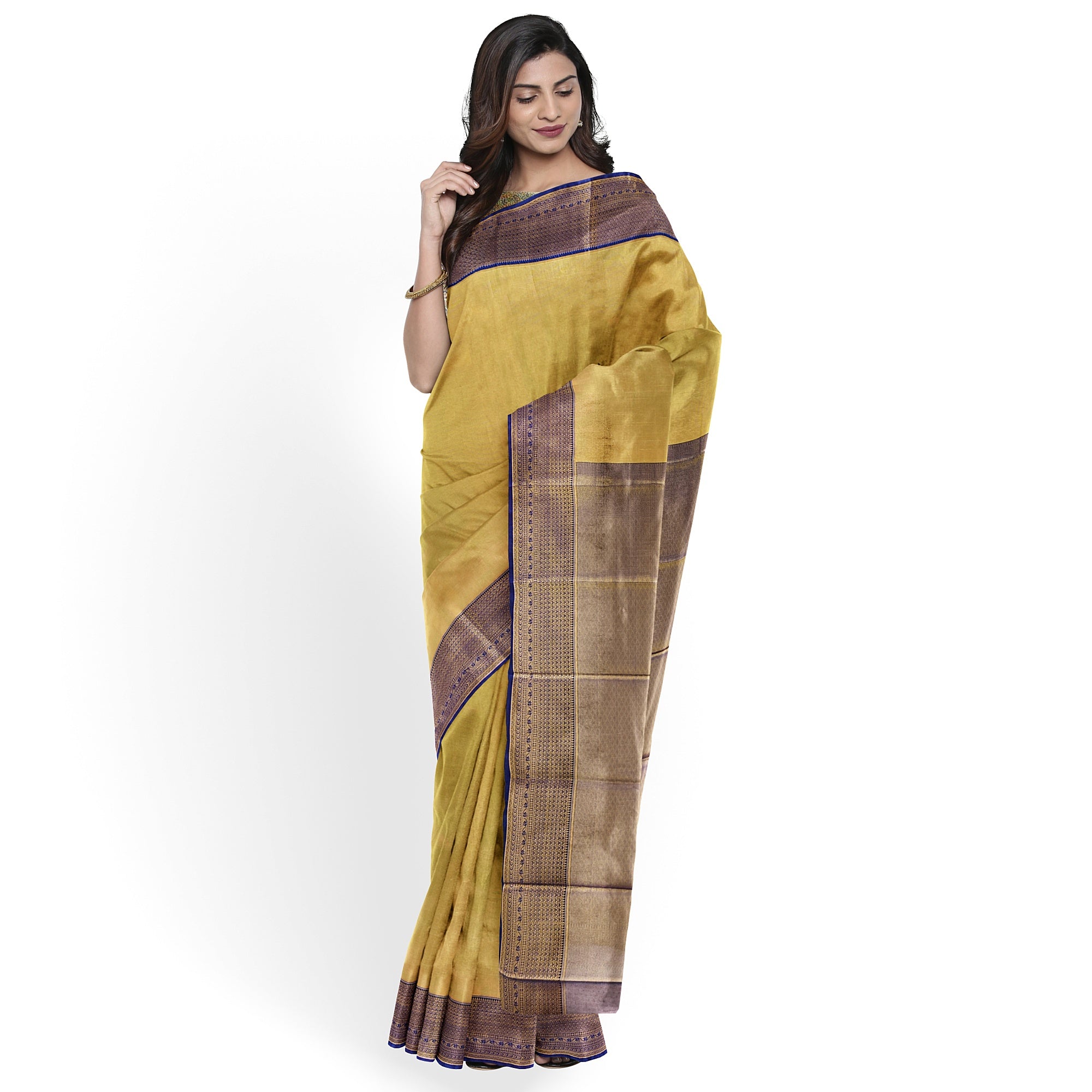 Gold Saree with Dark Wine Border – Grand Look in Budget Range