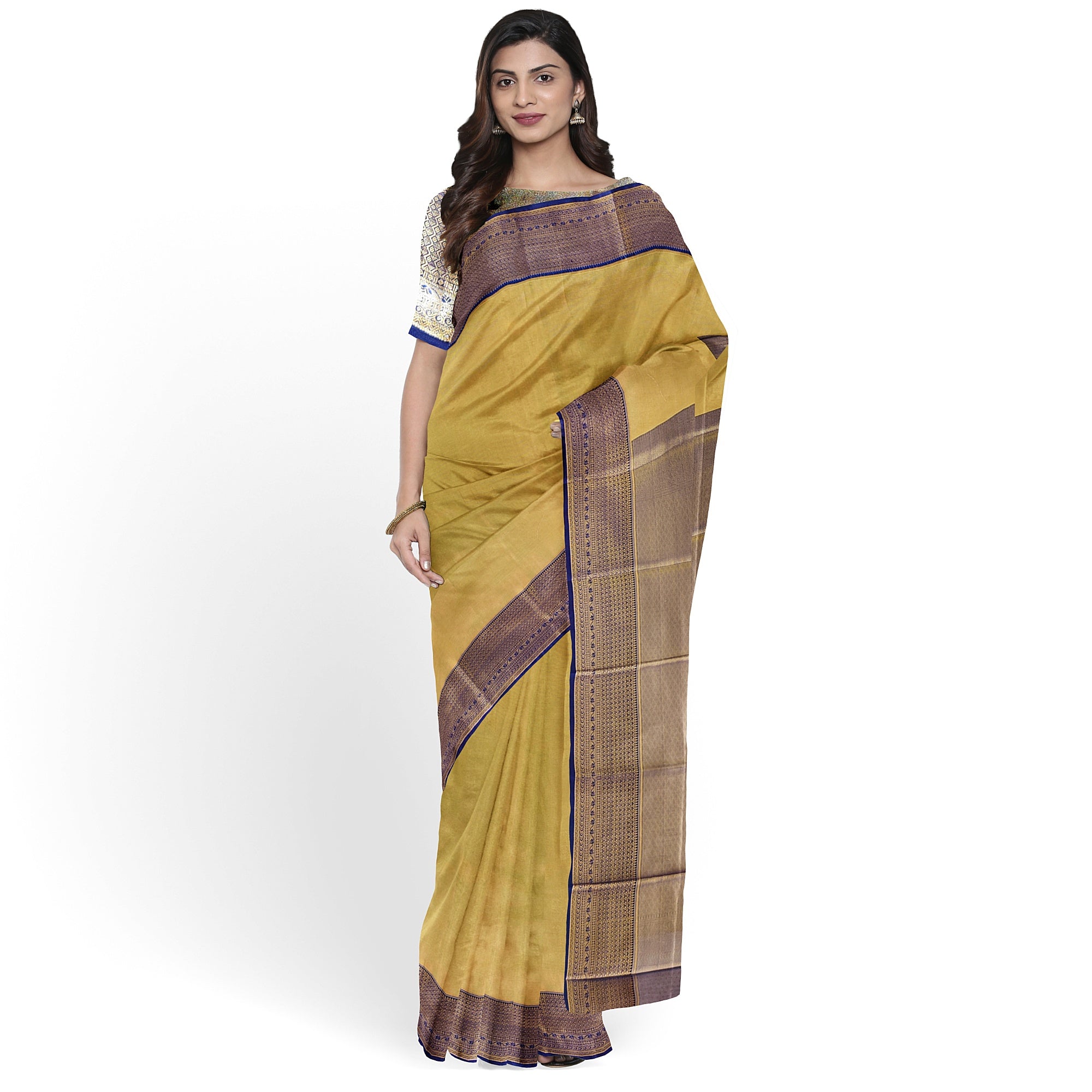 Gold Saree with Dark Wine Border – Grand Look in Budget Range