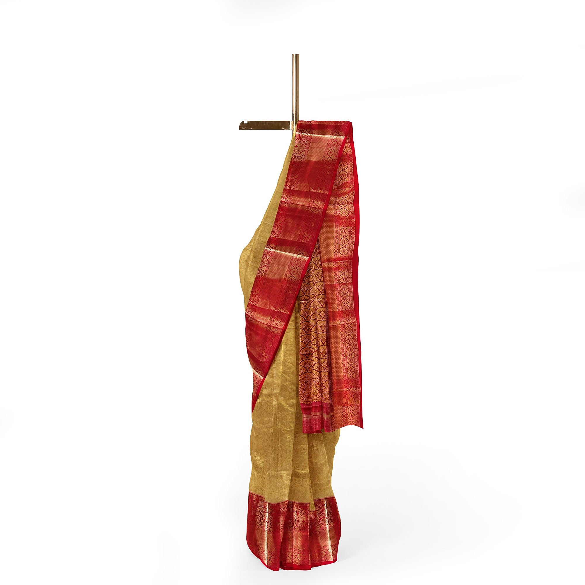Gold Saree with Red Border – Traditional Design Elegance