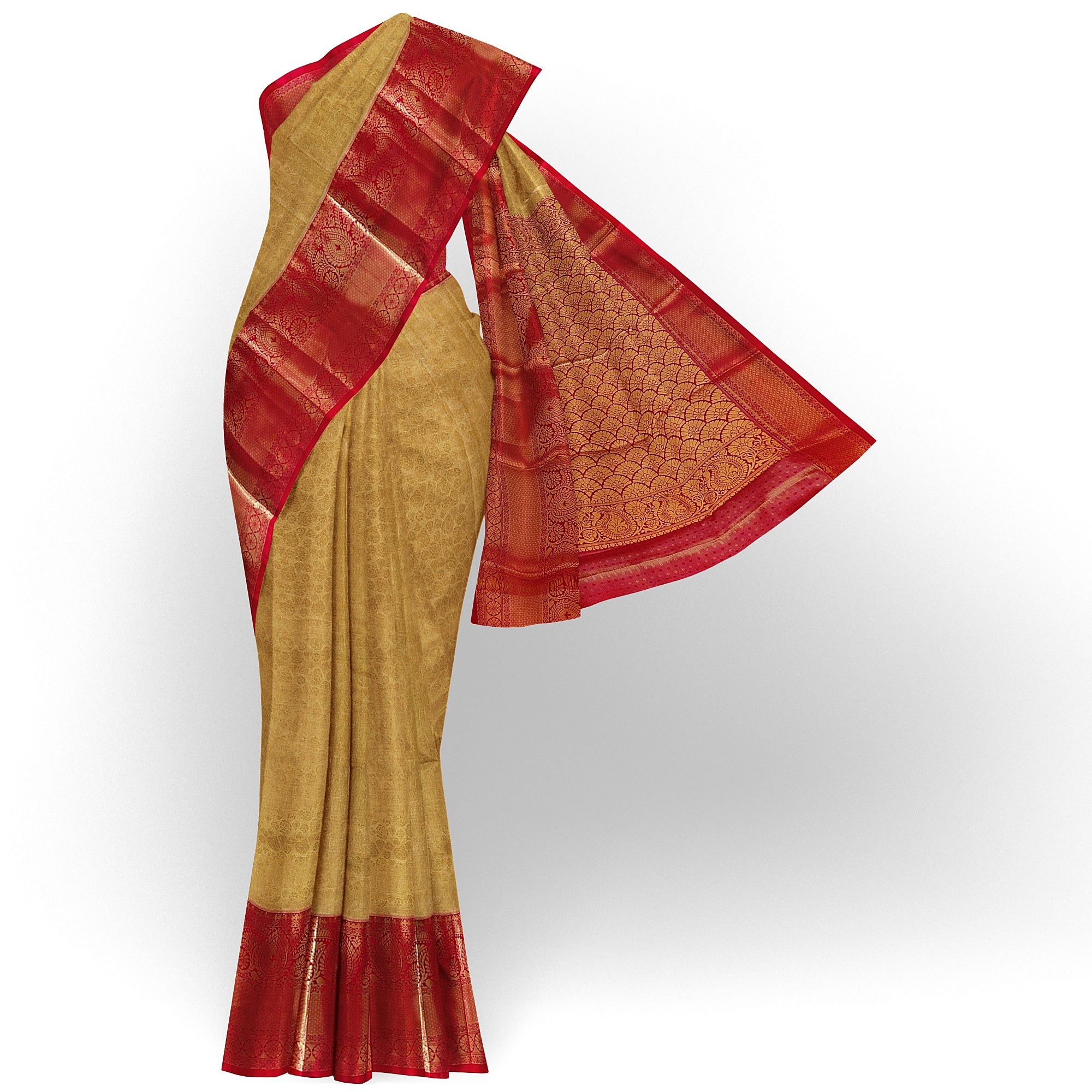 Gold Saree with Red Border – Traditional Design Elegance