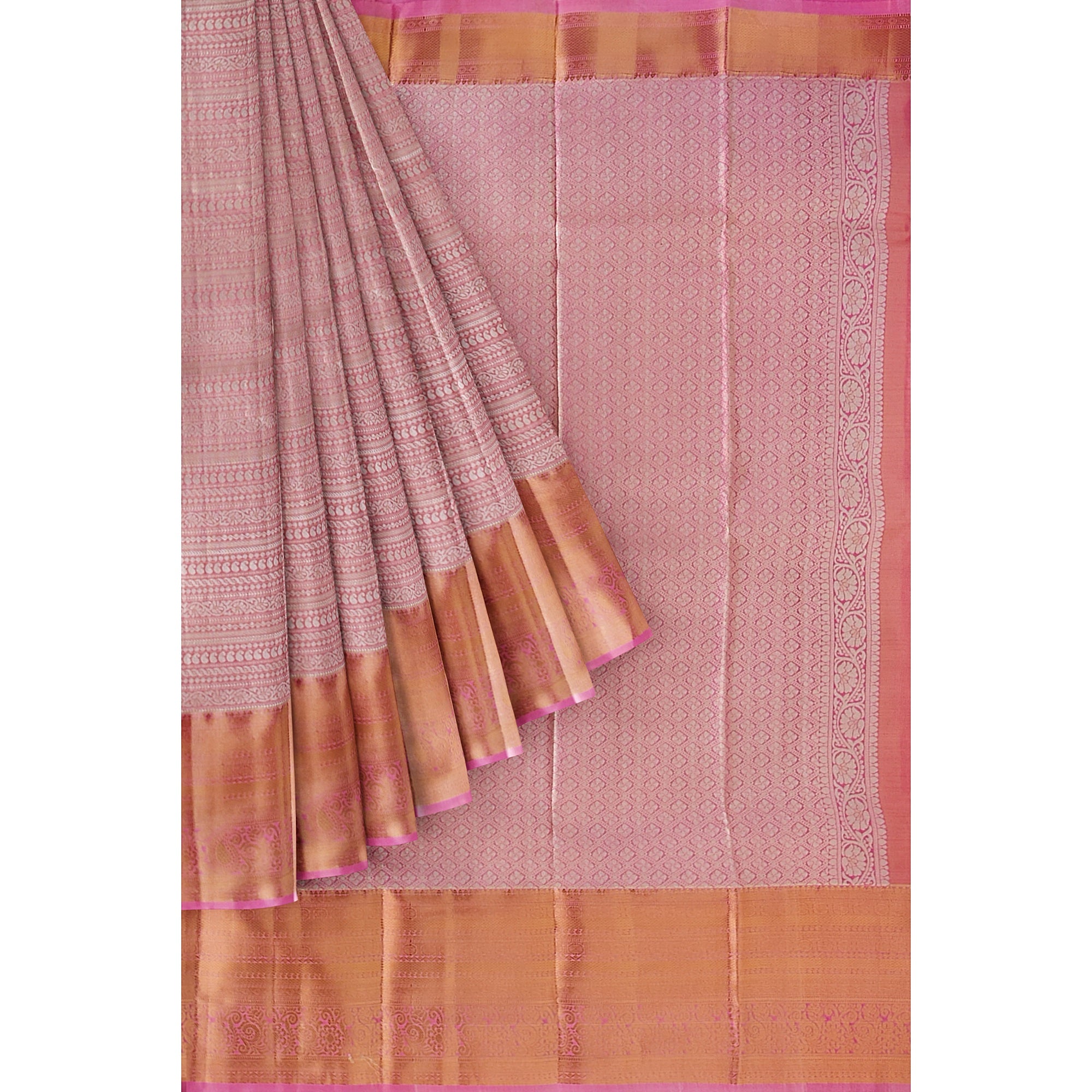 Baby Pink Semi Tissue Saree with Silver Zari – Elegant and Graceful