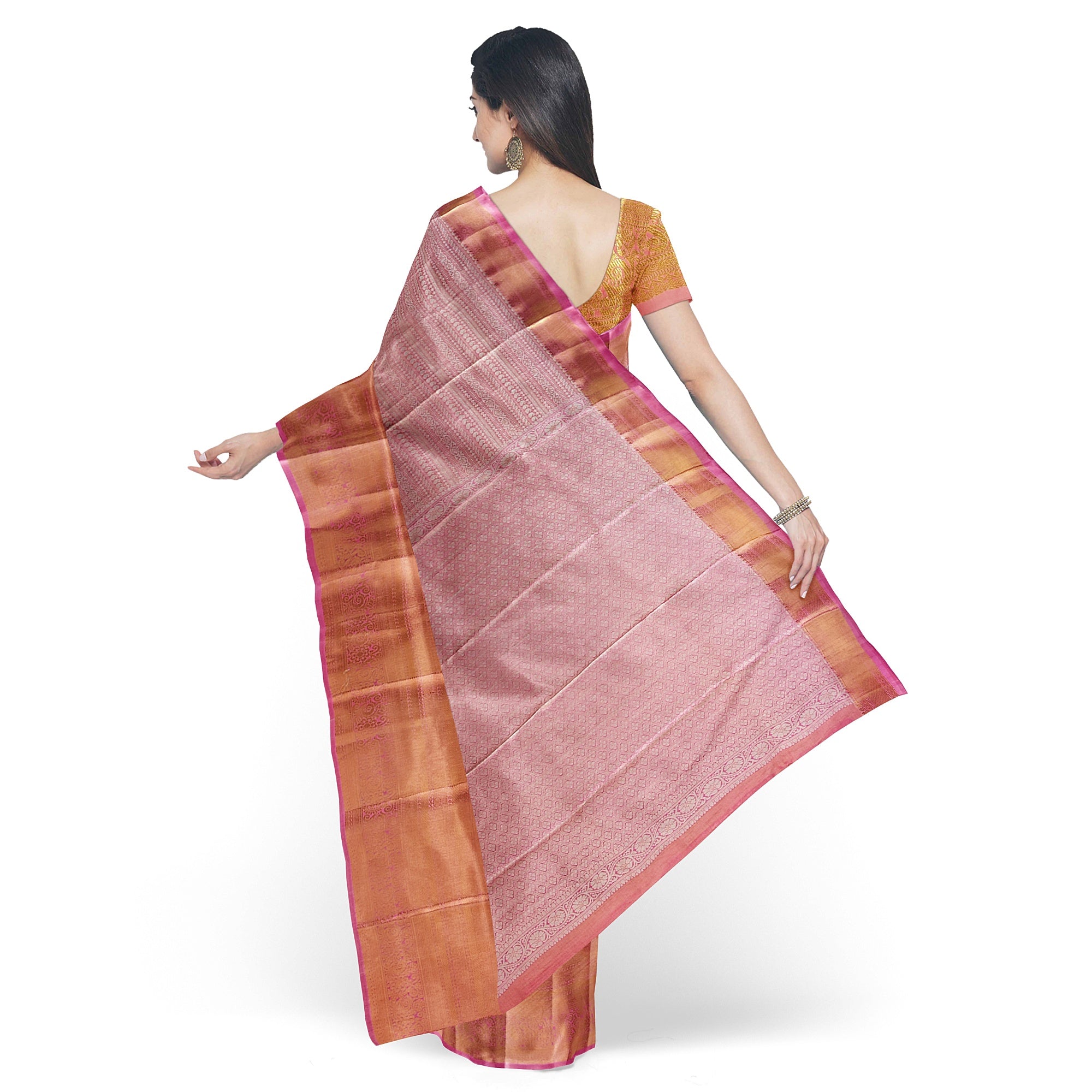 Baby Pink Semi Tissue Saree with Silver Zari – Elegant and Graceful