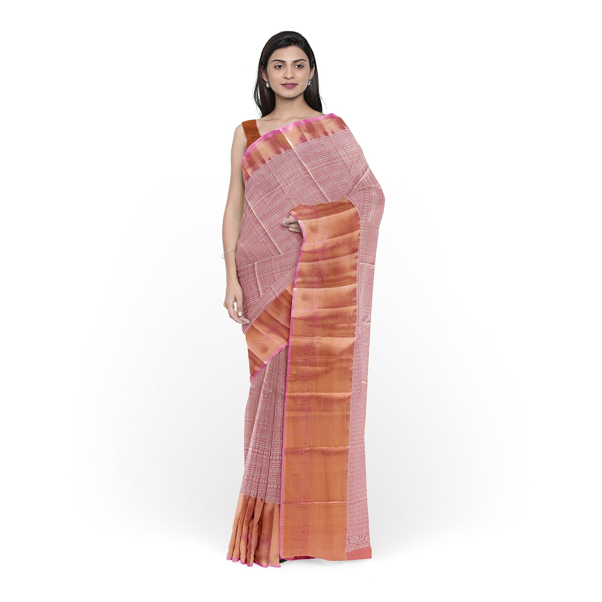 Baby Pink Semi Tissue Saree with Silver Zari – Elegant and Graceful