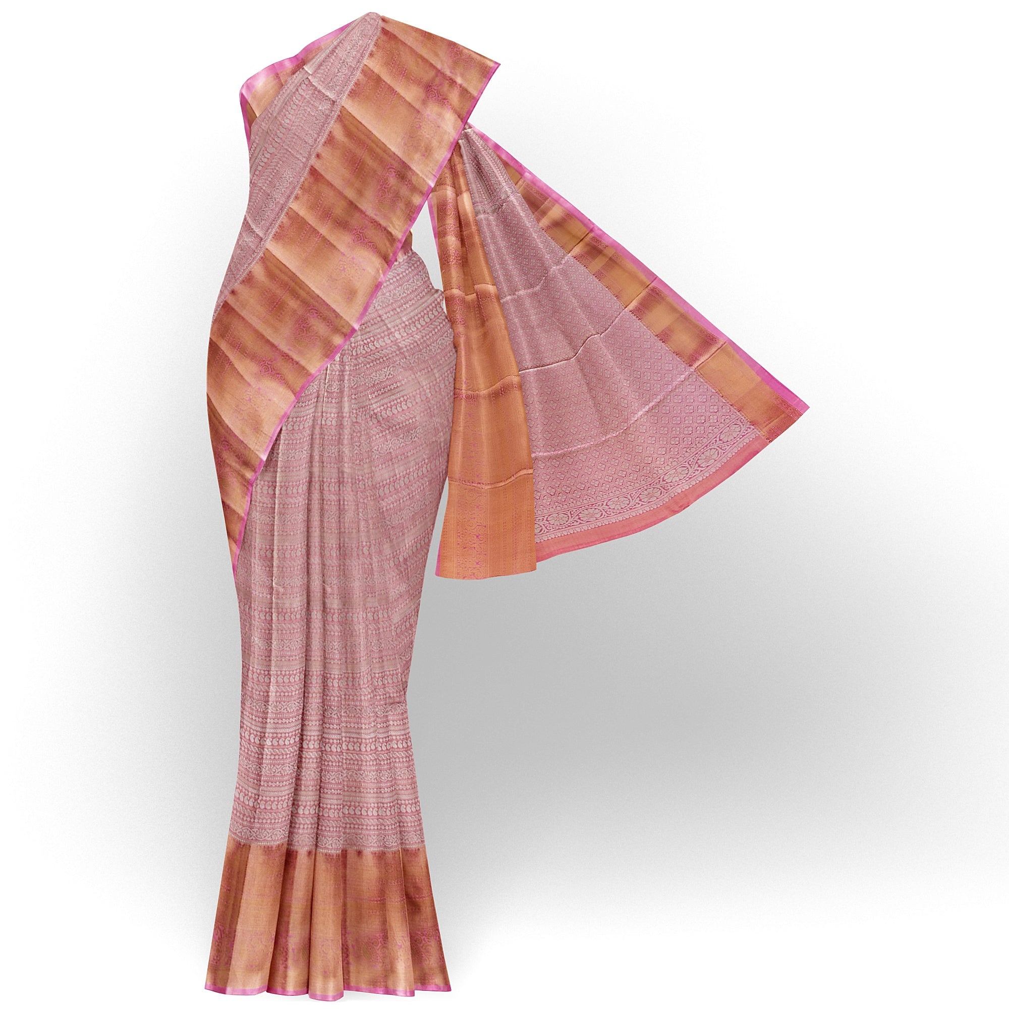 Baby Pink Semi Tissue Saree with Silver Zari – Elegant and Graceful