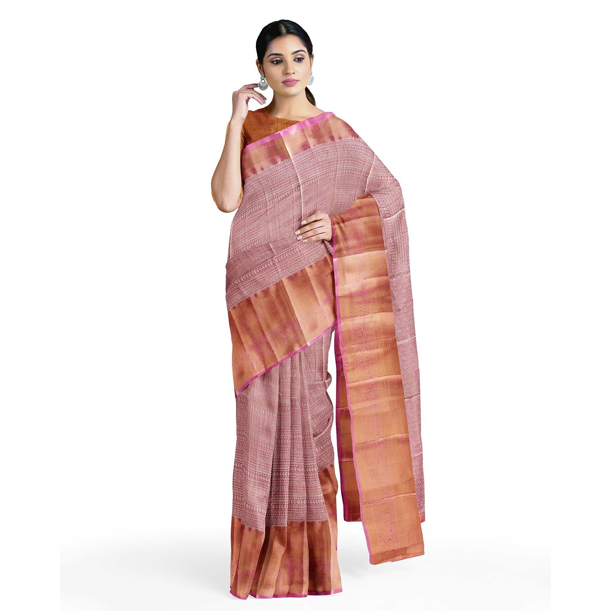 Baby Pink Semi Tissue Saree with Silver Zari – Elegant and Graceful