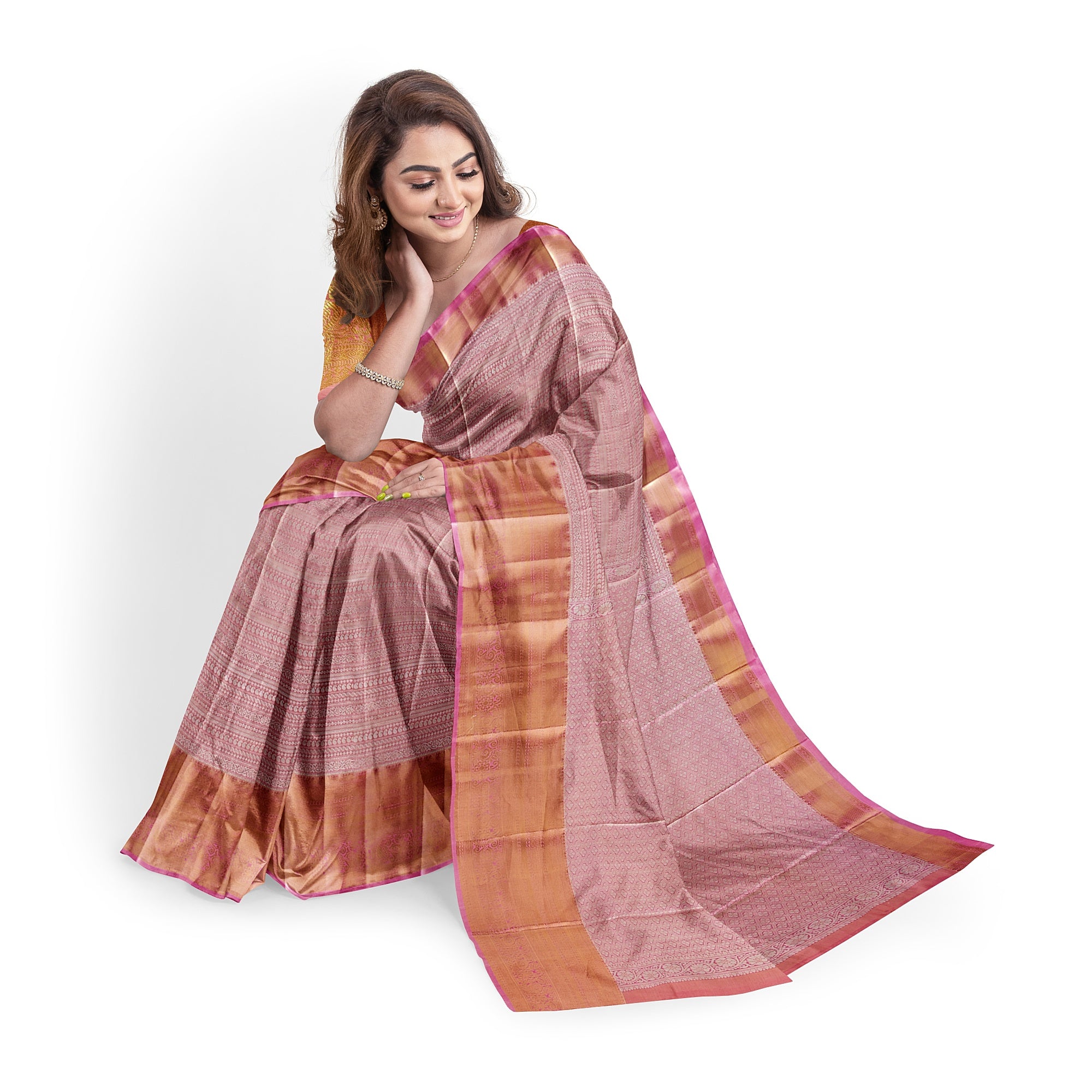 Baby Pink Semi Tissue Saree with Silver Zari – Elegant and Graceful