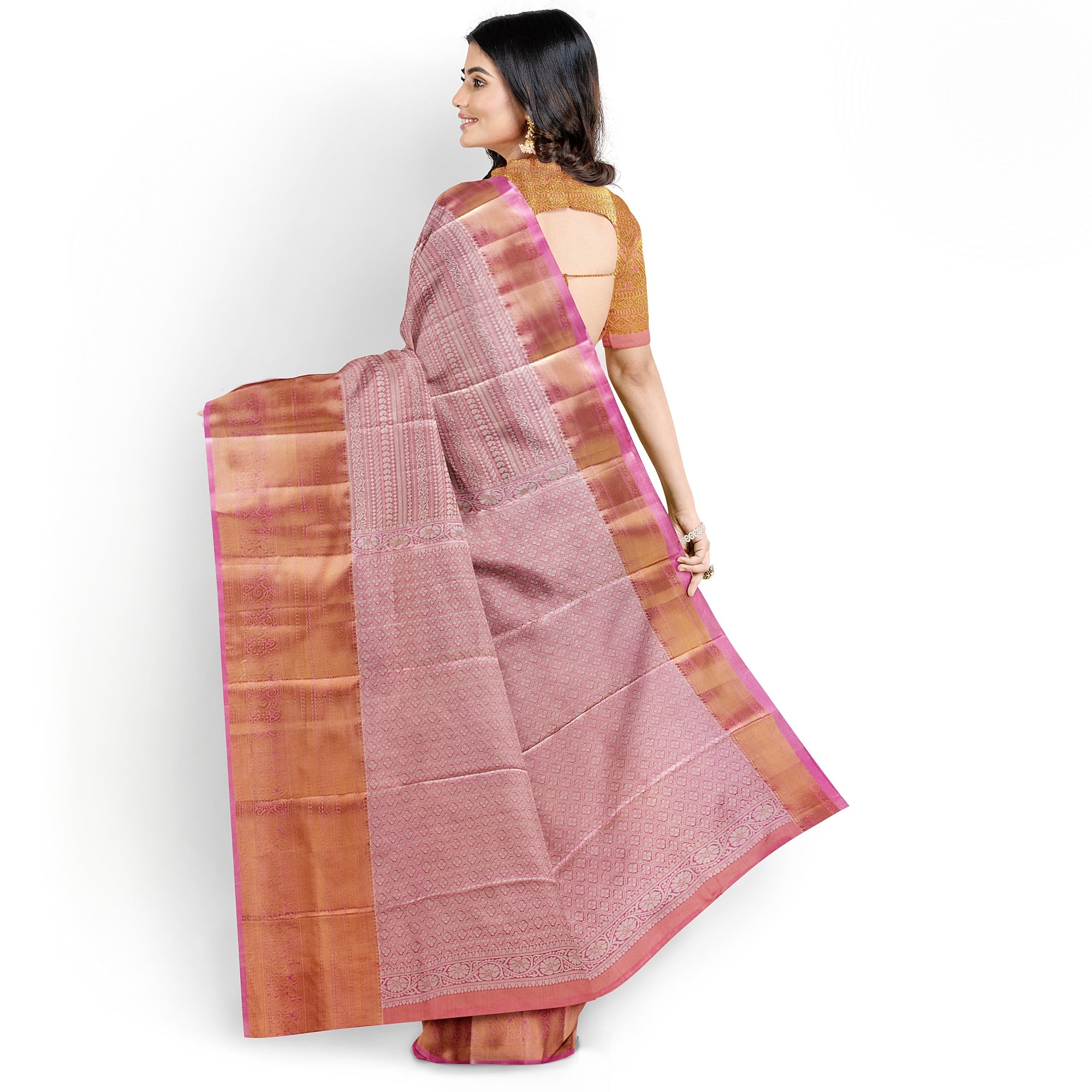 Baby Pink Semi Tissue Saree with Silver Zari – Elegant and Graceful