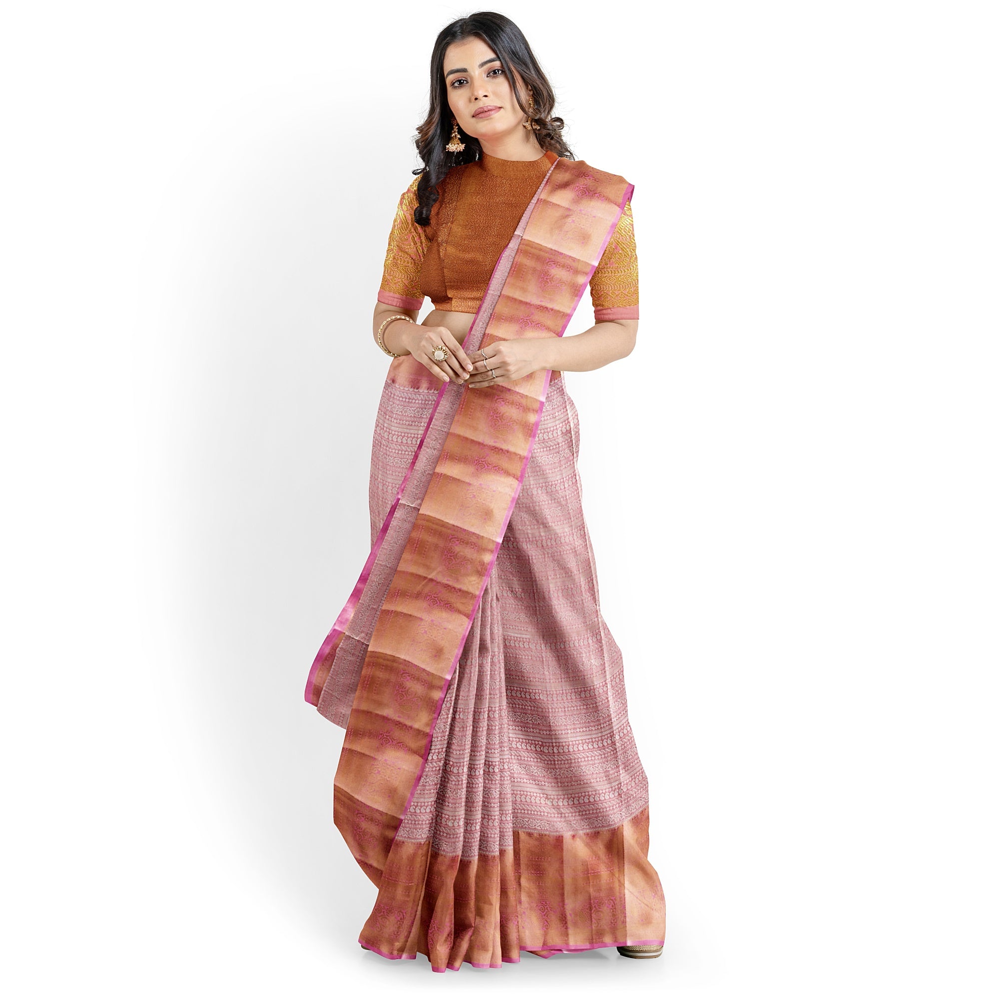 Baby Pink Semi Tissue Saree with Silver Zari – Elegant and Graceful