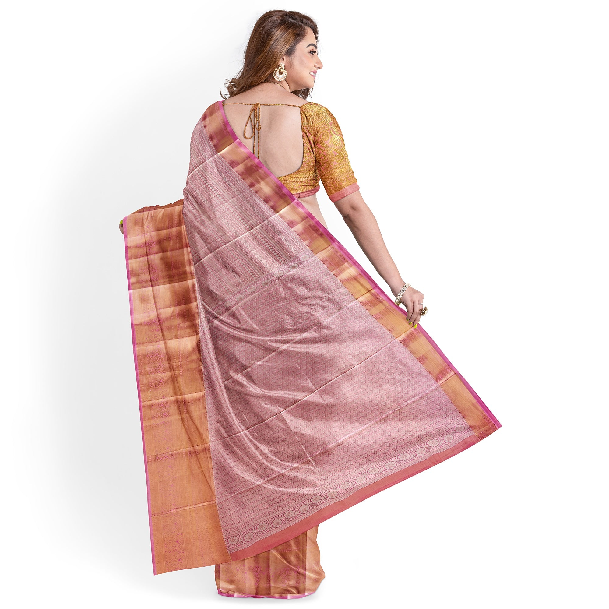 Baby Pink Semi Tissue Saree with Silver Zari – Elegant and Graceful