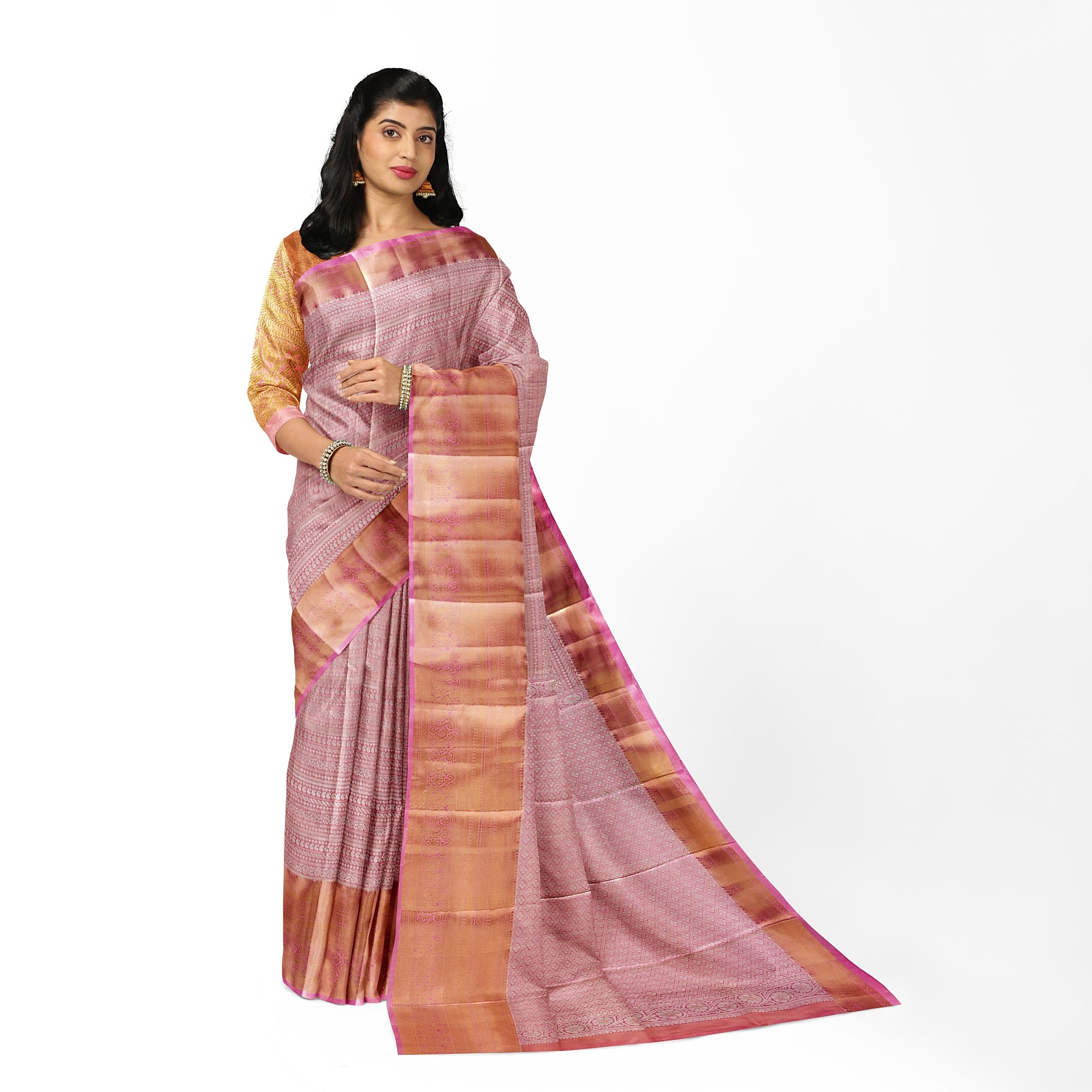 Baby Pink Semi Tissue Saree with Silver Zari – Elegant and Graceful