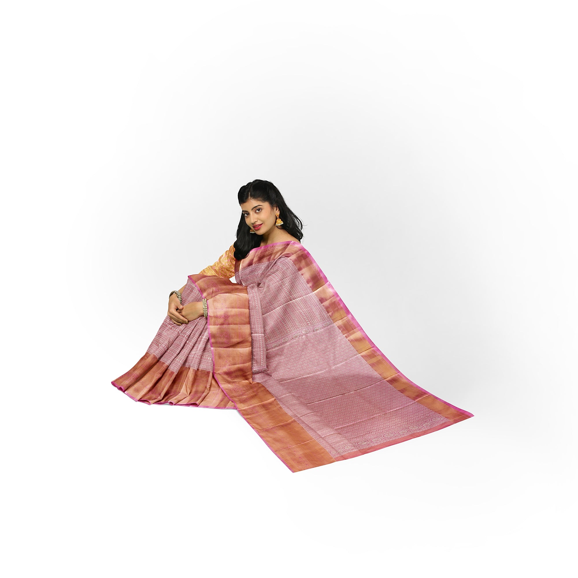 Baby Pink Semi Tissue Saree with Silver Zari – Elegant and Graceful