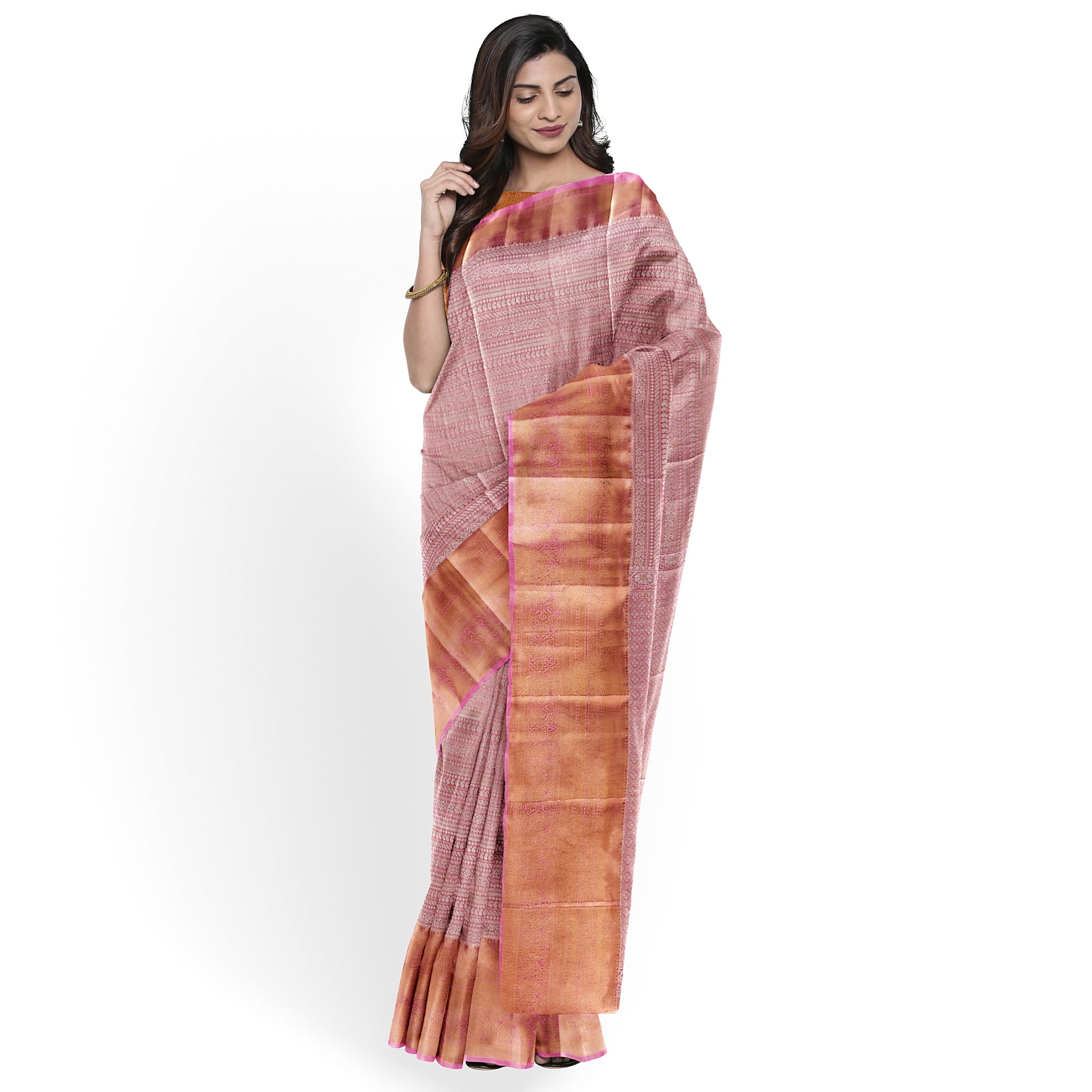 Baby Pink Semi Tissue Saree with Silver Zari – Elegant and Graceful