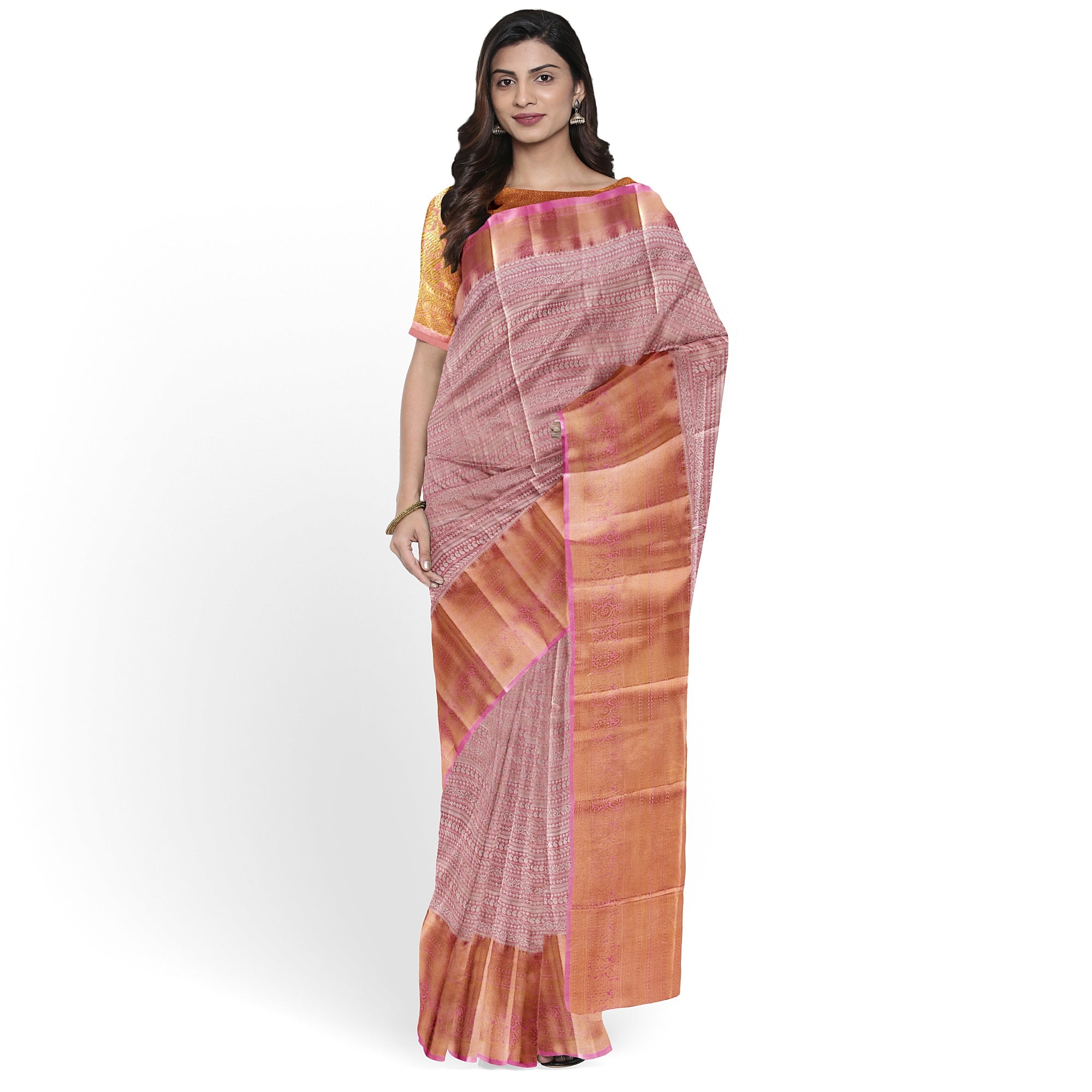 Baby Pink Semi Tissue Saree with Silver Zari – Elegant and Graceful