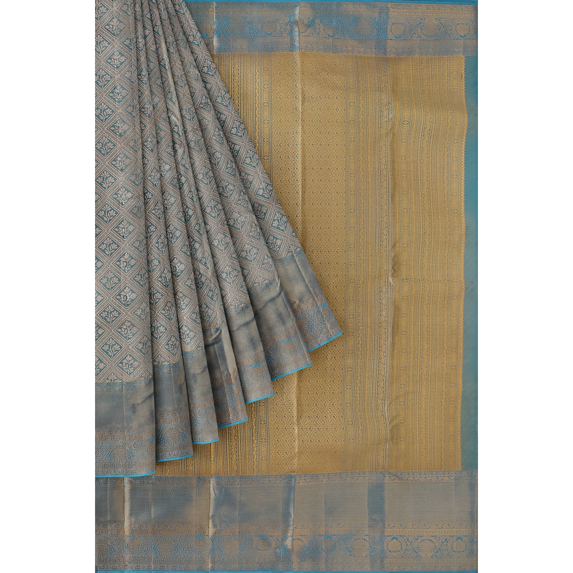 Blue Tissue Silk Saree with Gold Double Shade – Grand Traditional Look