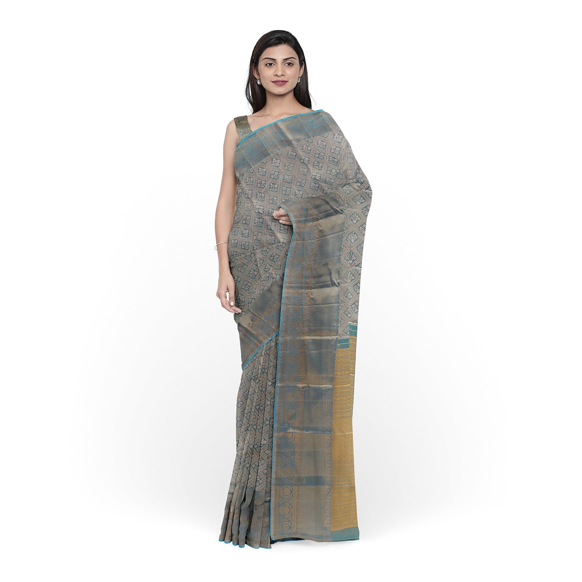 Blue Tissue Silk Saree with Gold Double Shade – Grand Traditional Look