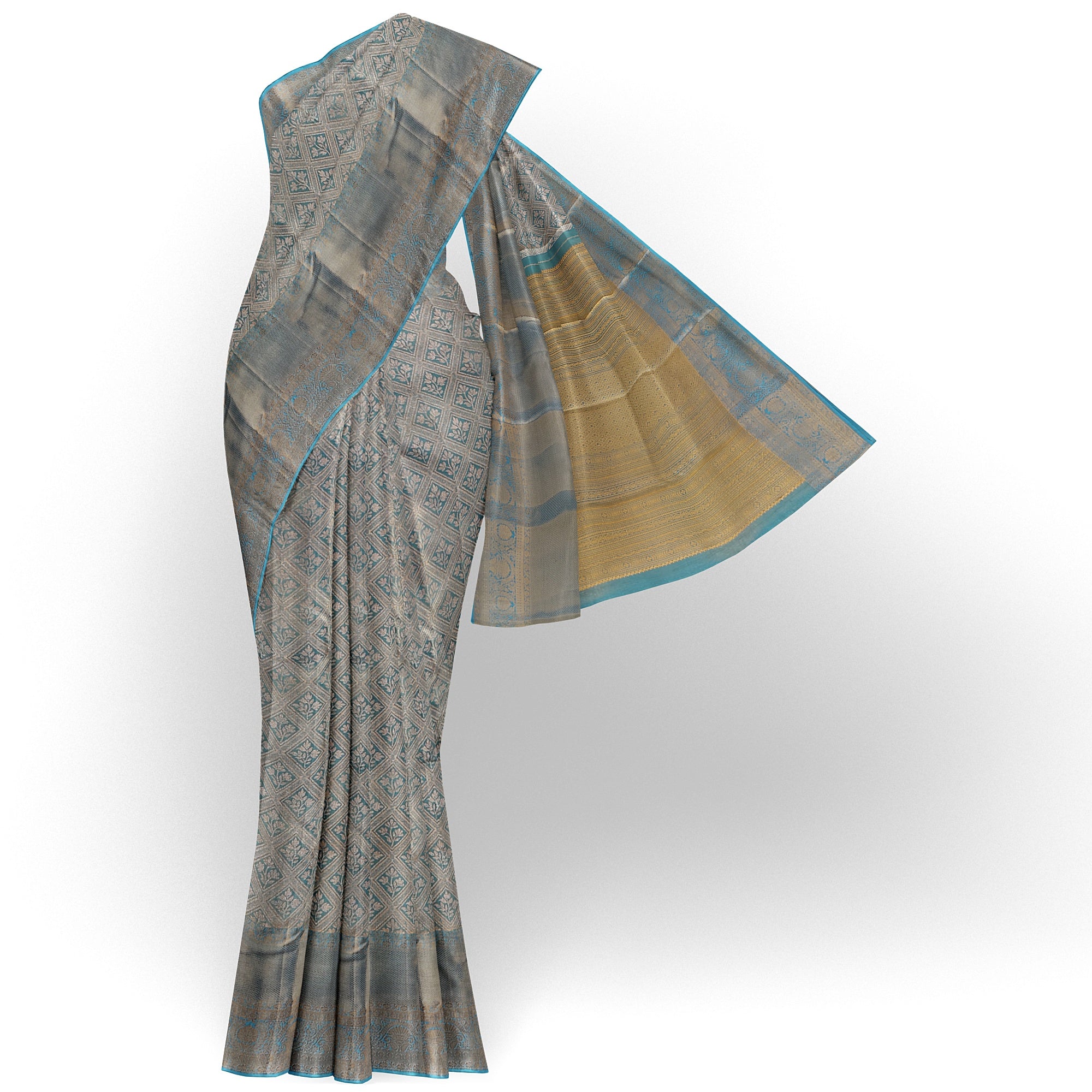 Blue Tissue Silk Saree with Gold Double Shade – Grand Traditional Look