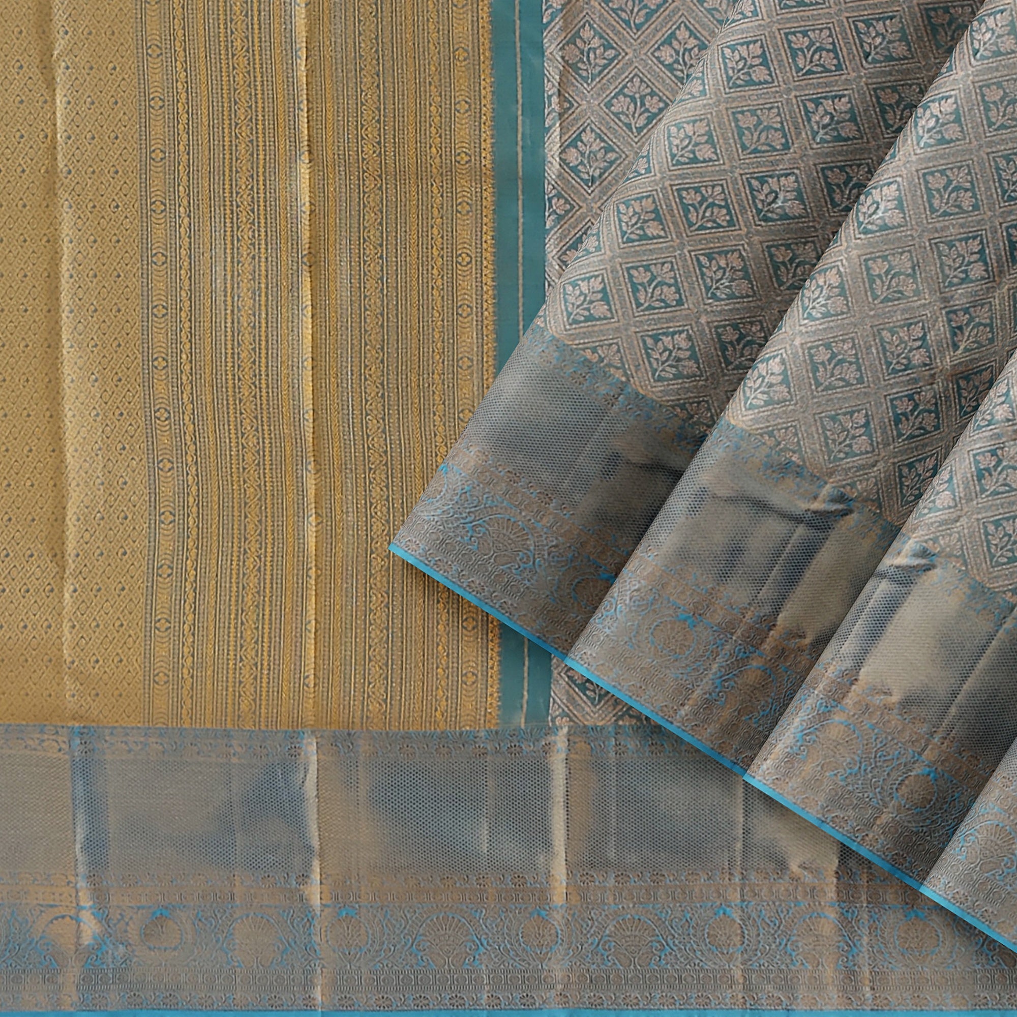 Blue Tissue Silk Saree with Gold Double Shade – Grand Traditional Look