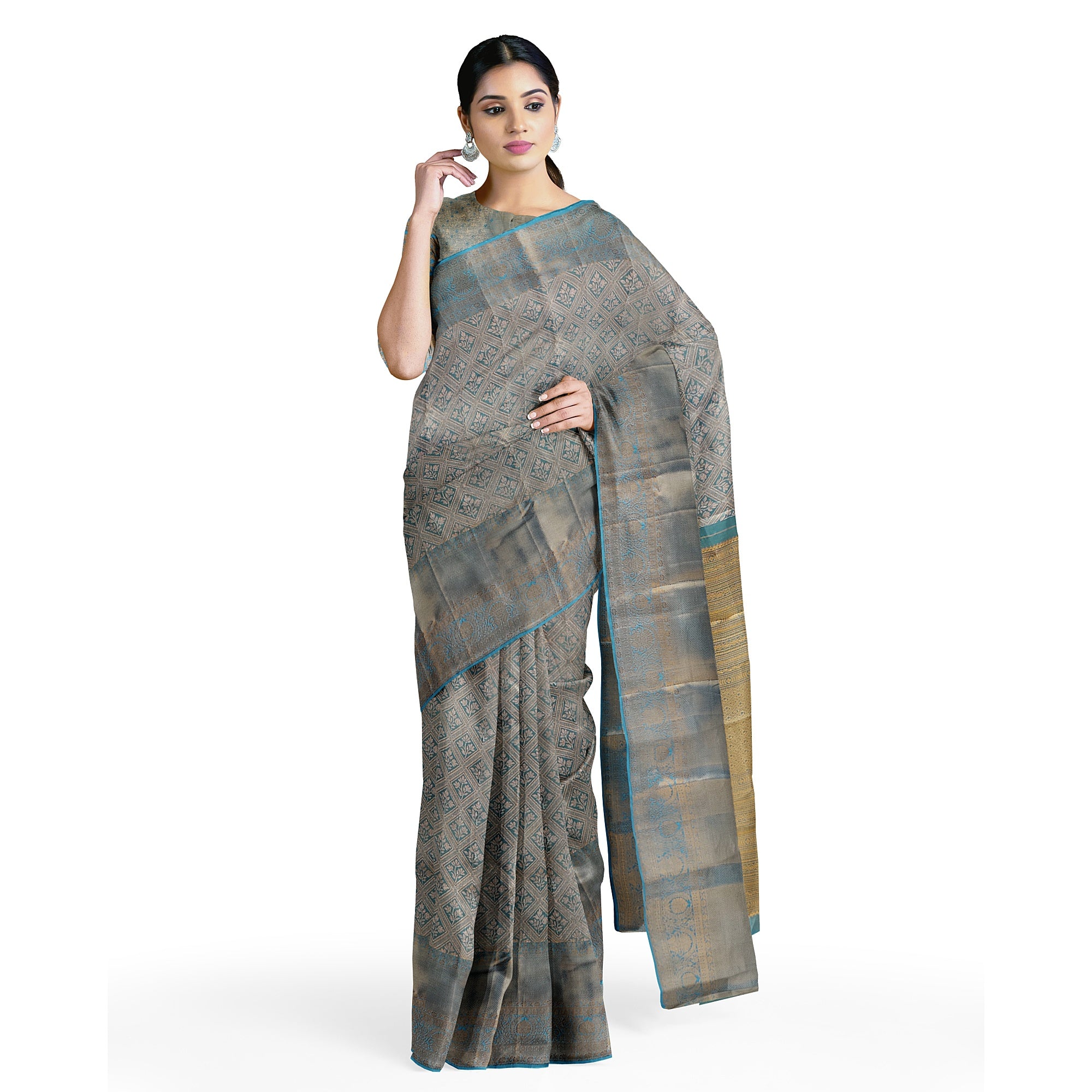 Blue Tissue Silk Saree with Gold Double Shade – Grand Traditional Look