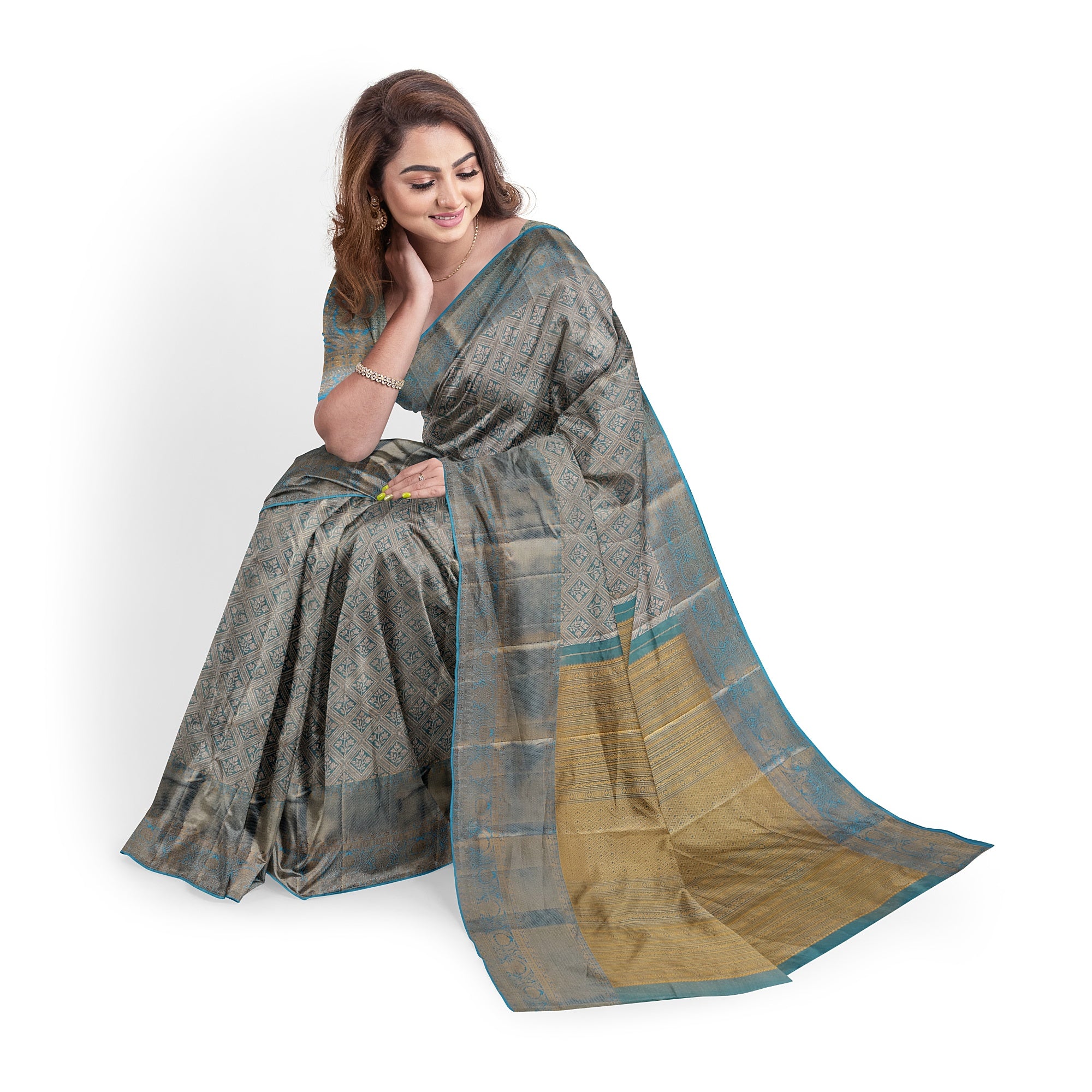 Blue Tissue Silk Saree with Gold Double Shade – Grand Traditional Look
