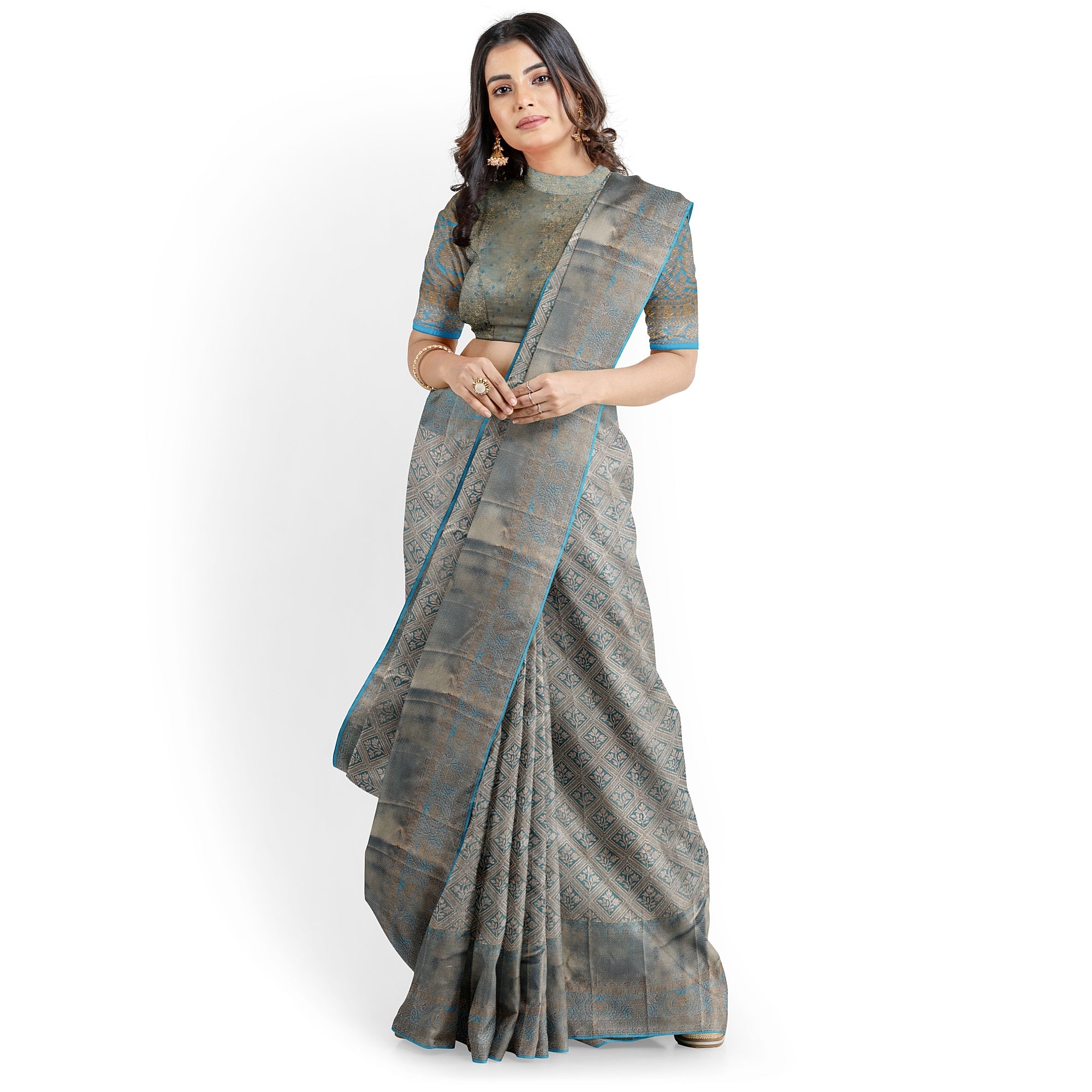 Blue Tissue Silk Saree with Gold Double Shade – Grand Traditional Look