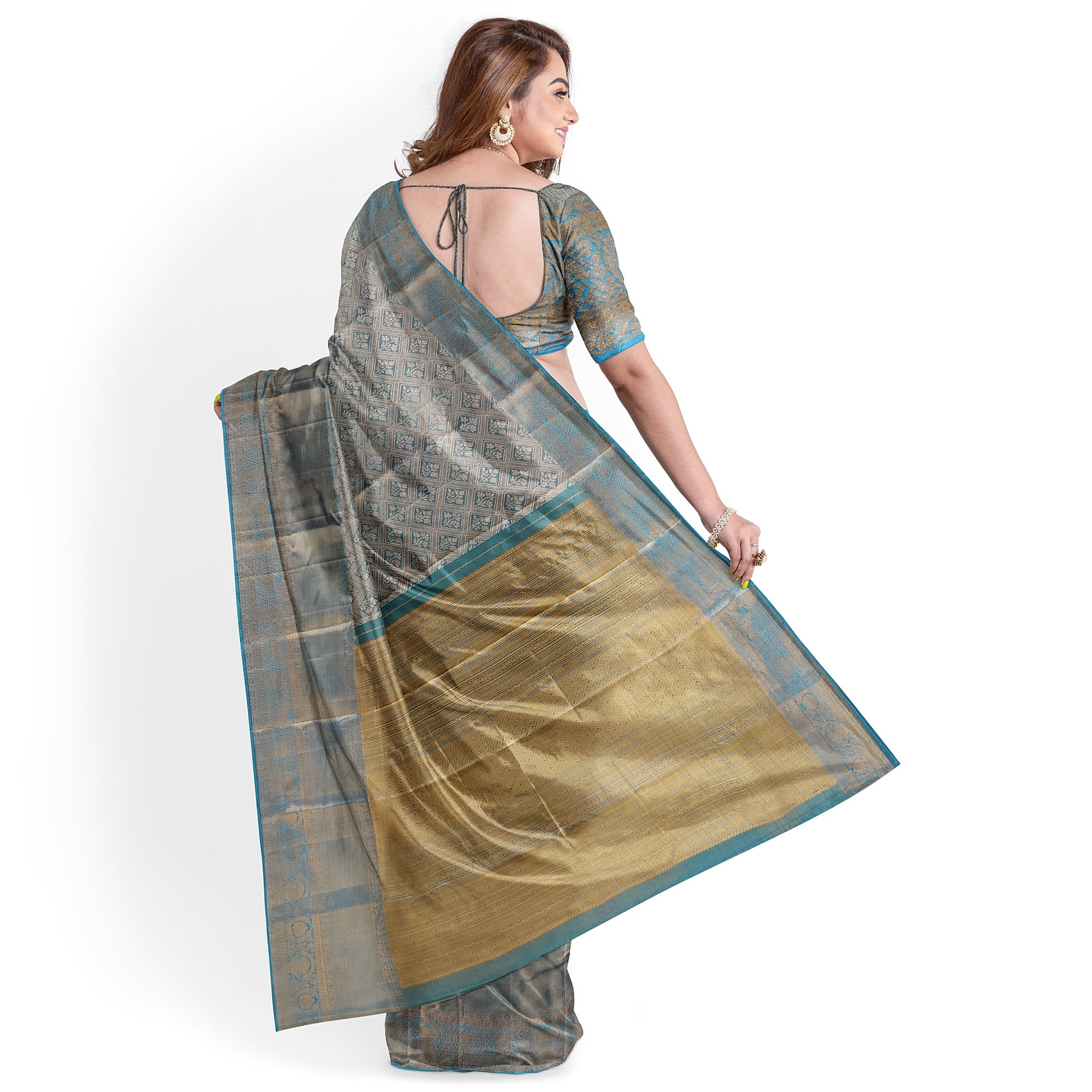 Blue Tissue Silk Saree with Gold Double Shade – Grand Traditional Look
