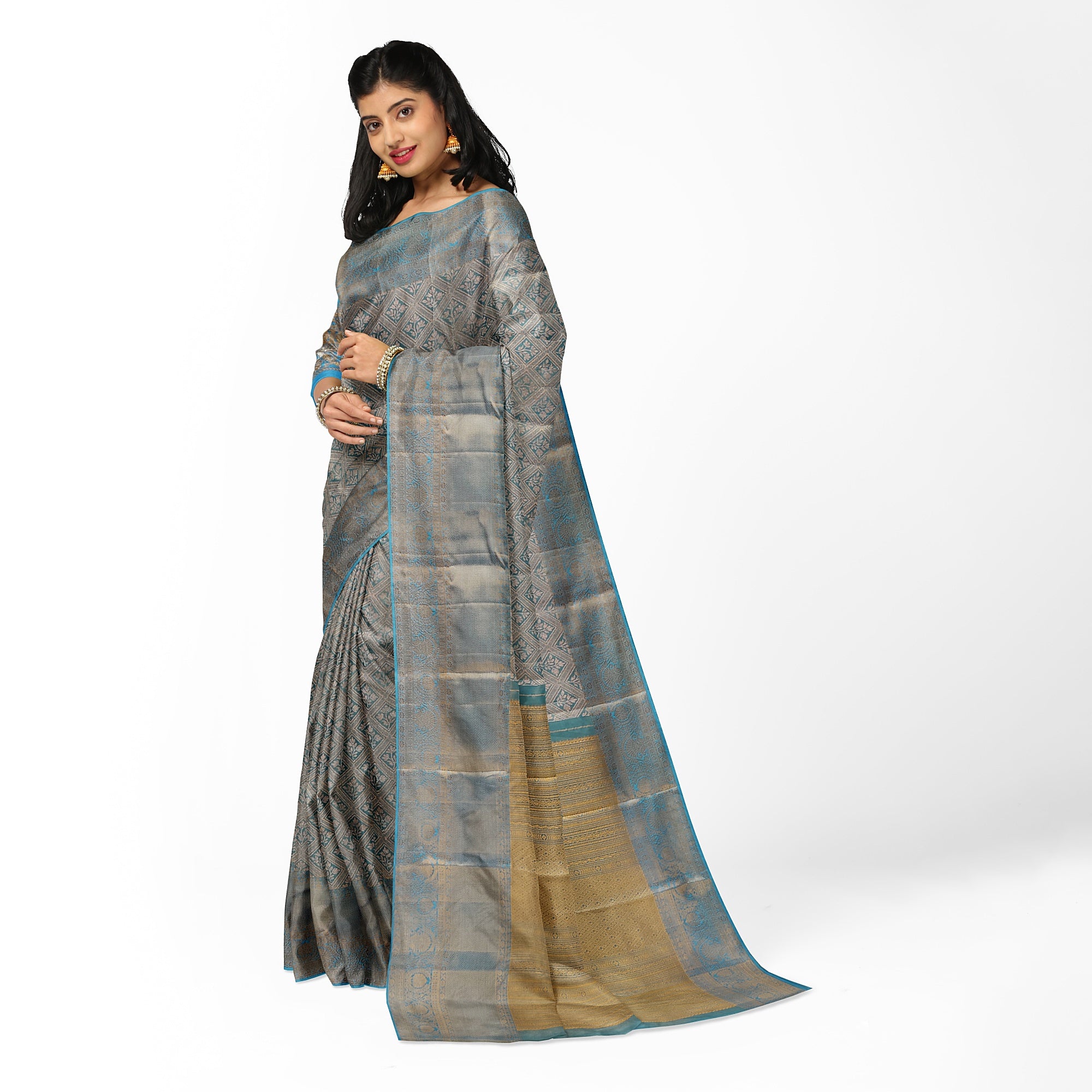 Blue Tissue Silk Saree with Gold Double Shade – Grand Traditional Look