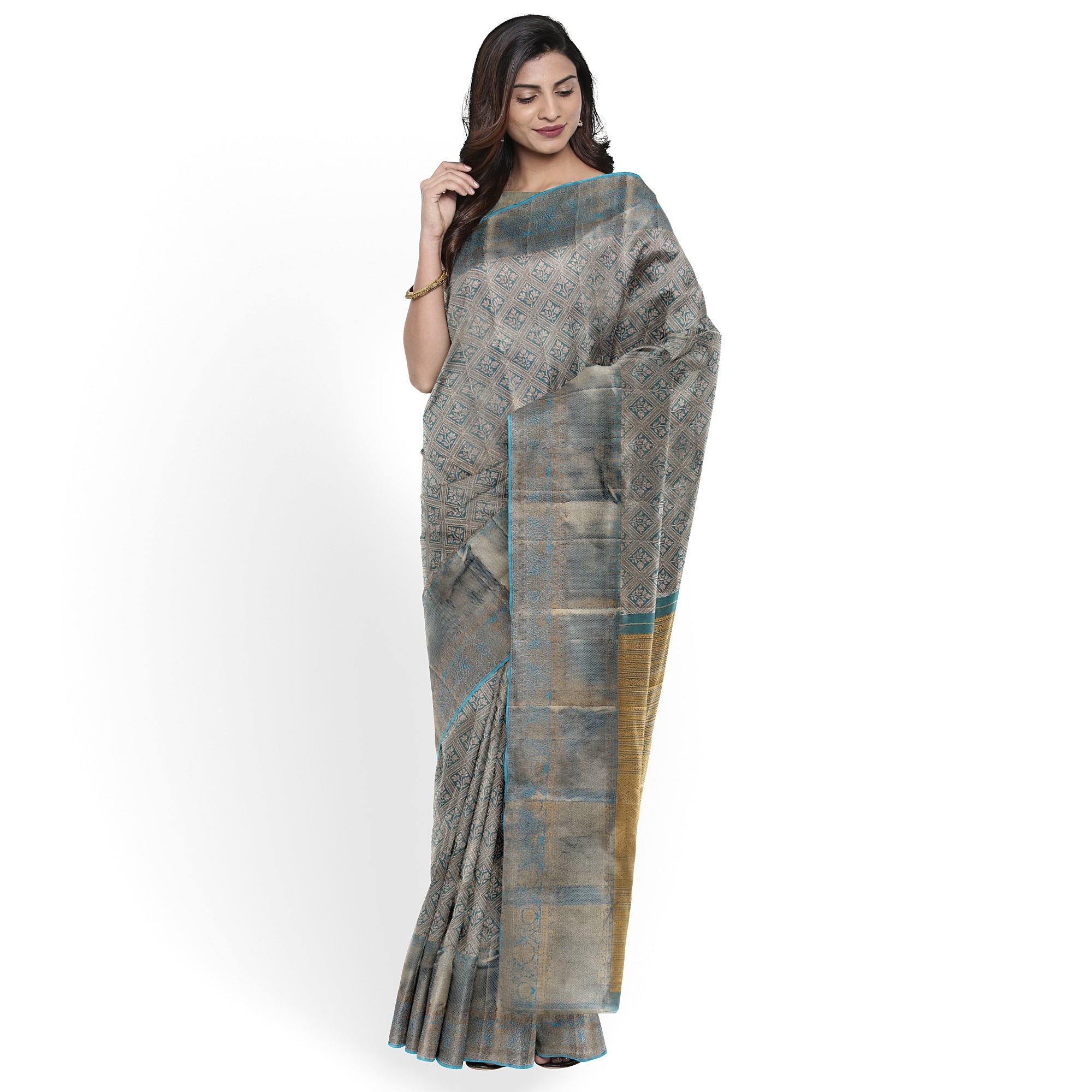 Blue Tissue Silk Saree with Gold Double Shade – Grand Traditional Look