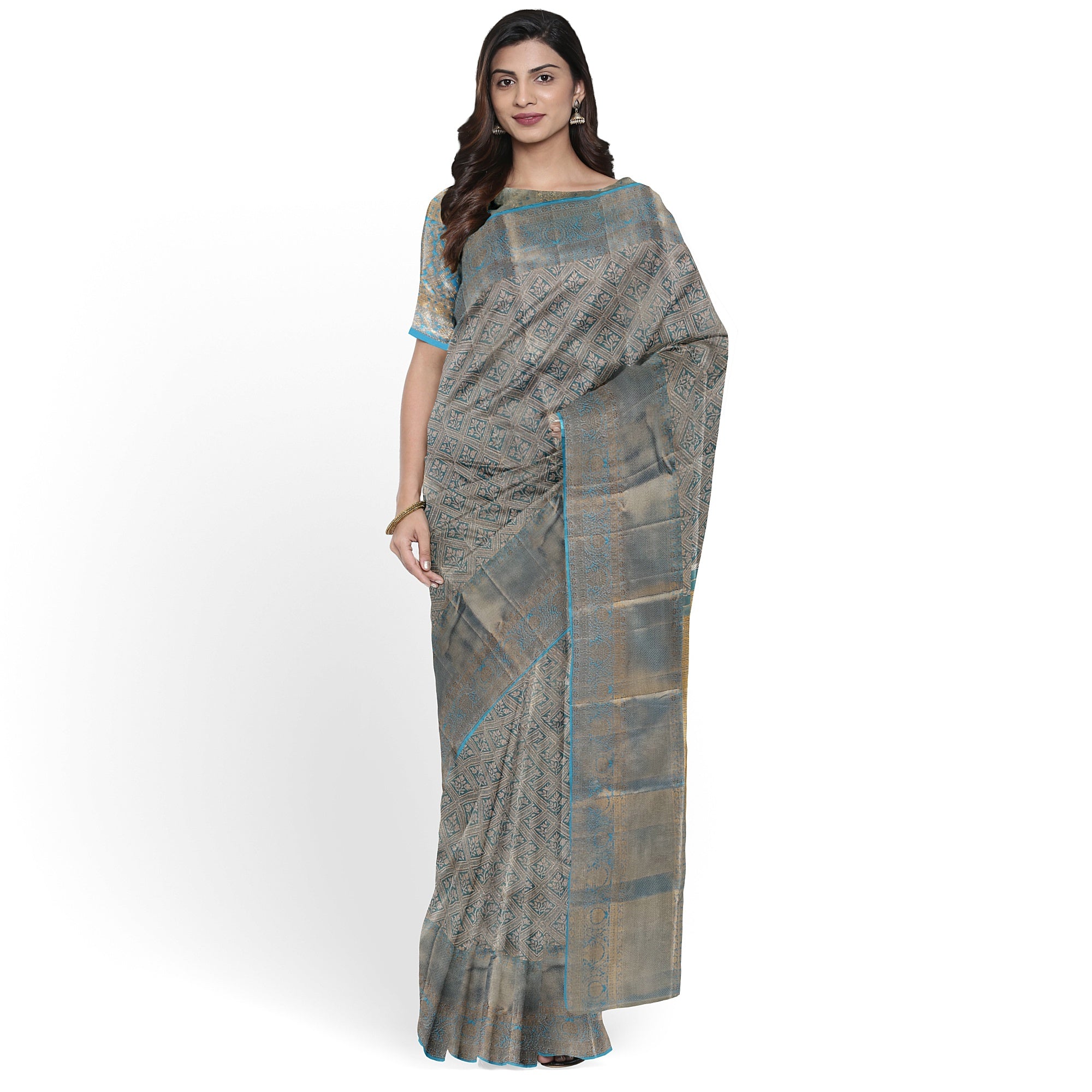 Blue Tissue Silk Saree with Gold Double Shade – Grand Traditional Look