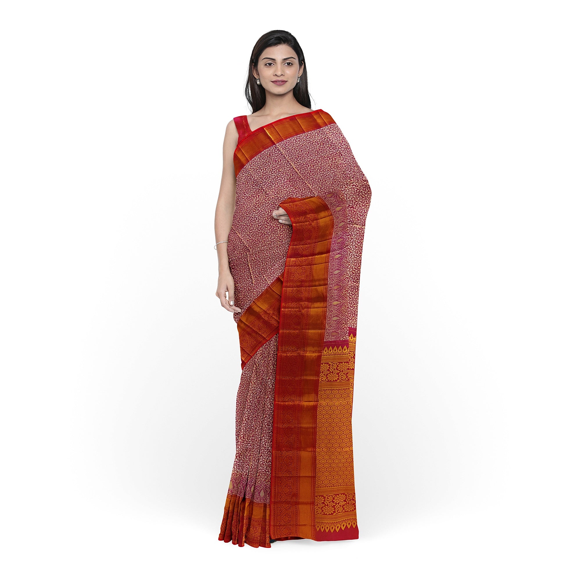Pink and Magenta Traditional Tissue Saree with Floral Work – Timeless Elegance