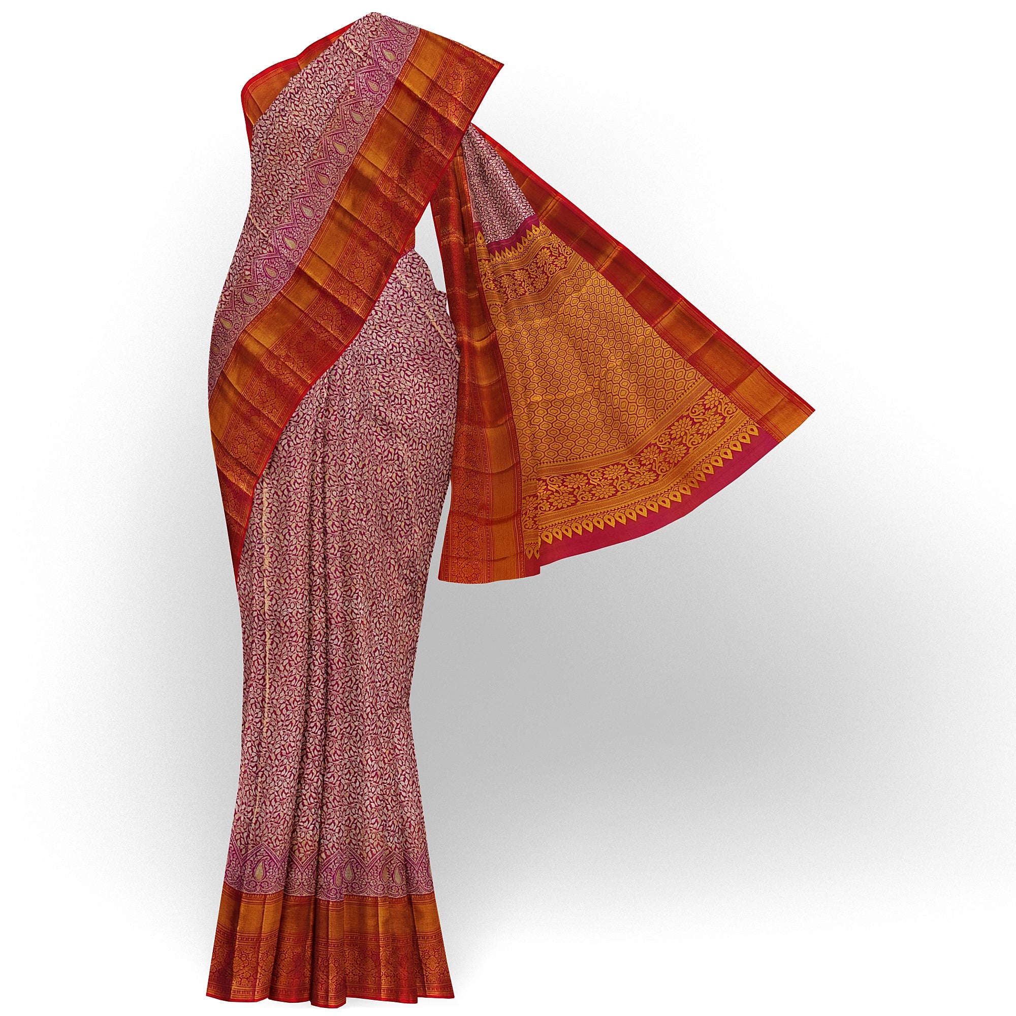 Pink and Magenta Traditional Tissue Saree with Floral Work – Timeless Elegance