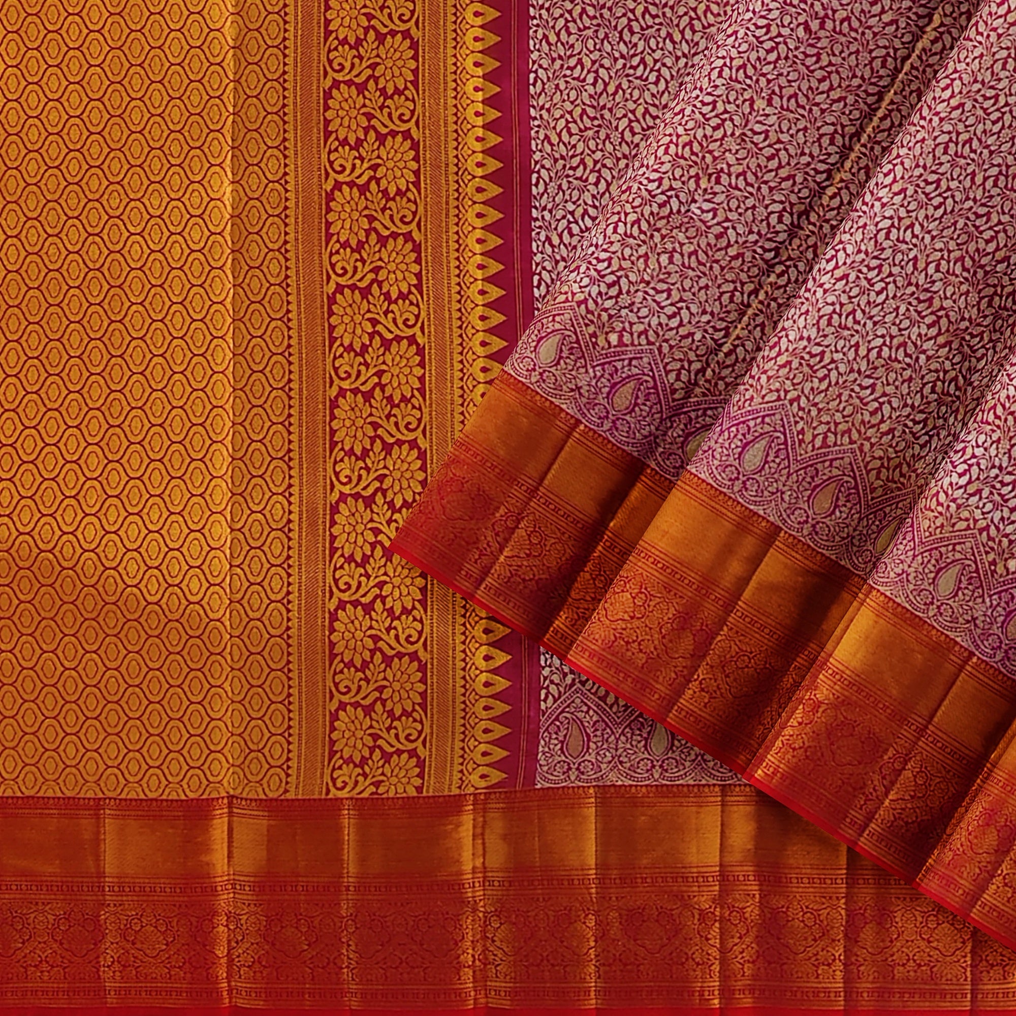 Pink and Magenta Traditional Tissue Saree with Floral Work – Timeless Elegance
