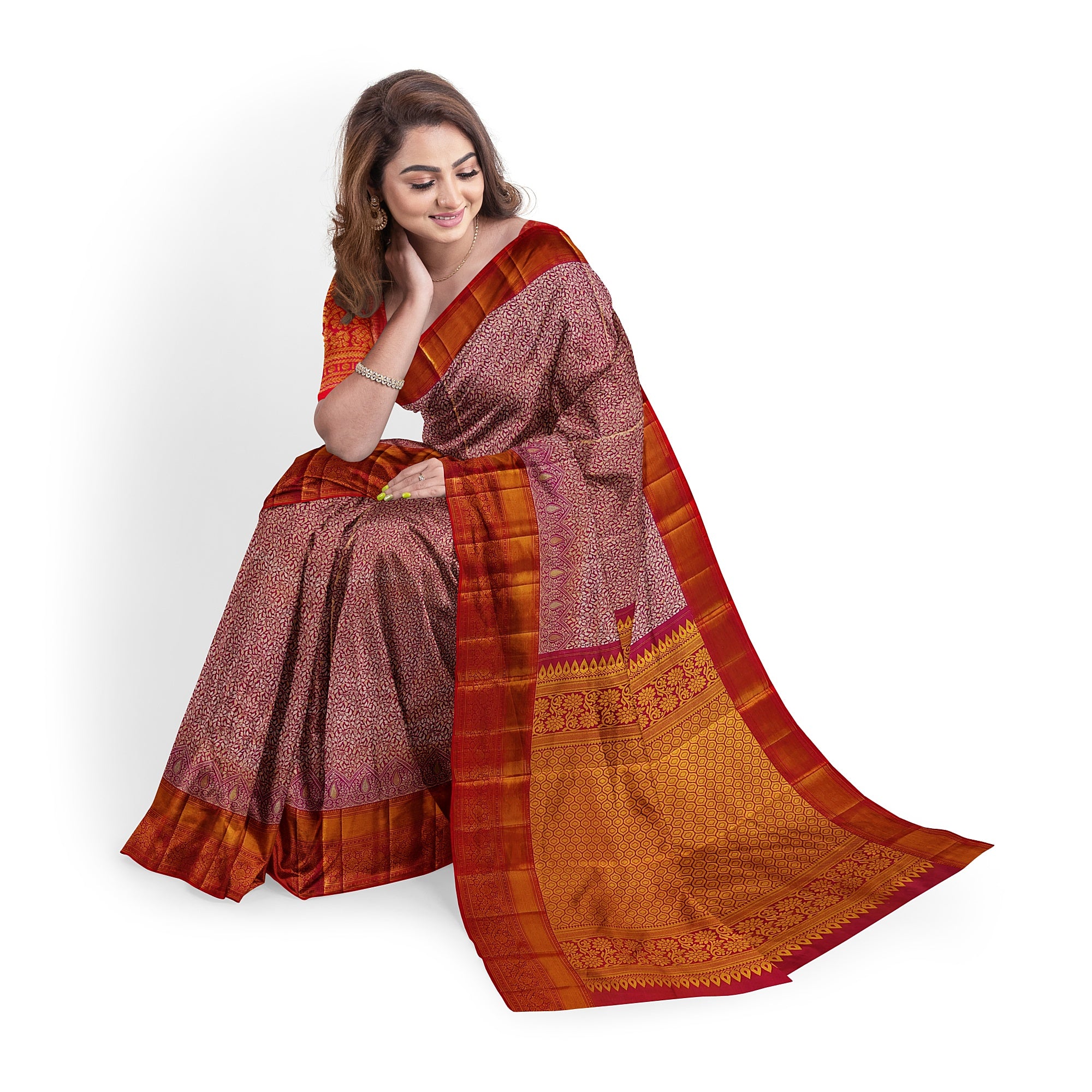 Pink and Magenta Traditional Tissue Saree with Floral Work – Timeless Elegance