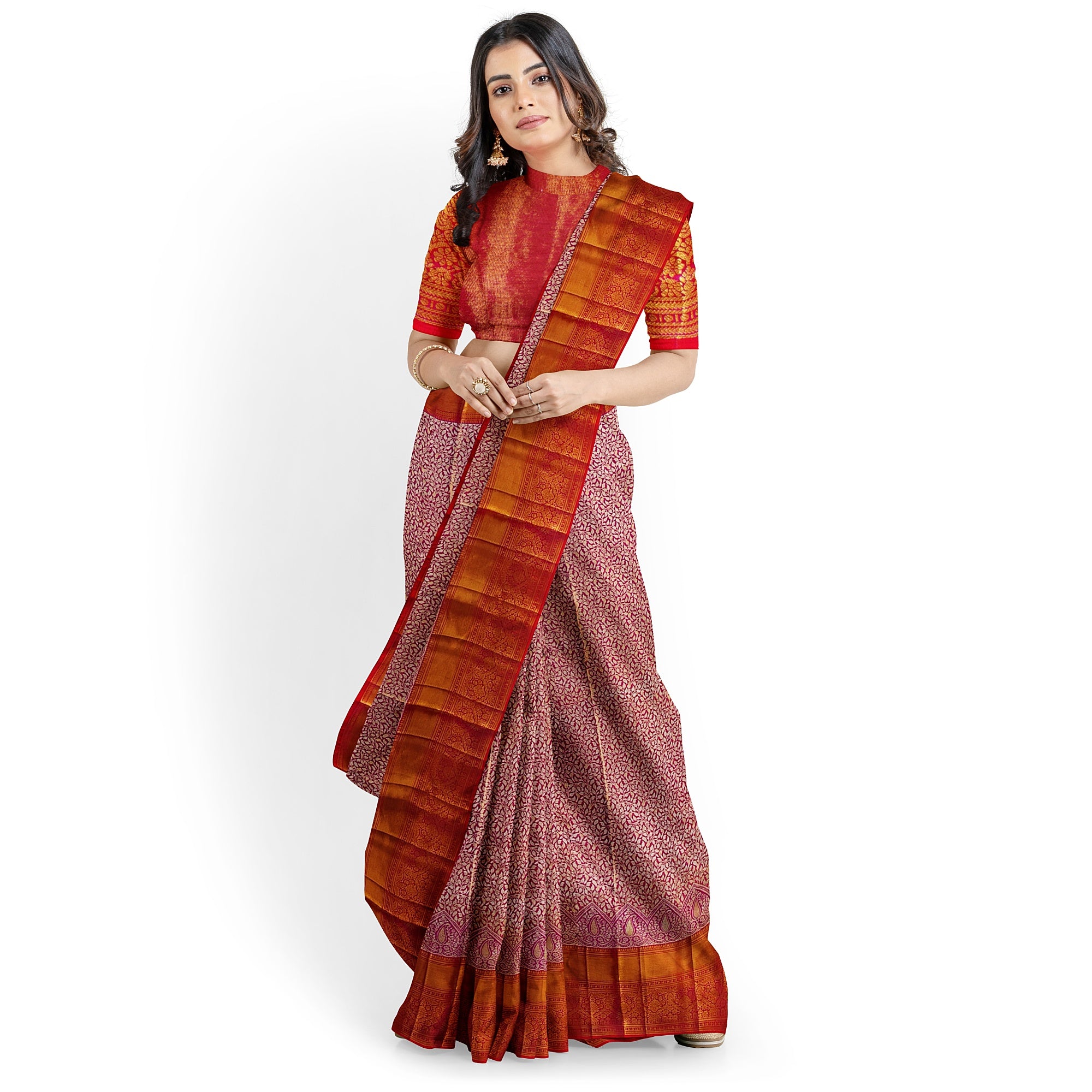 Pink and Magenta Traditional Tissue Saree with Floral Work – Timeless Elegance
