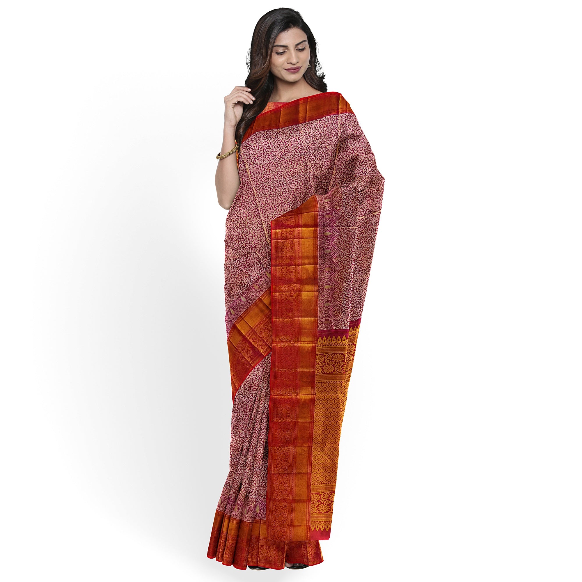 Pink and Magenta Traditional Tissue Saree with Floral Work – Timeless Elegance