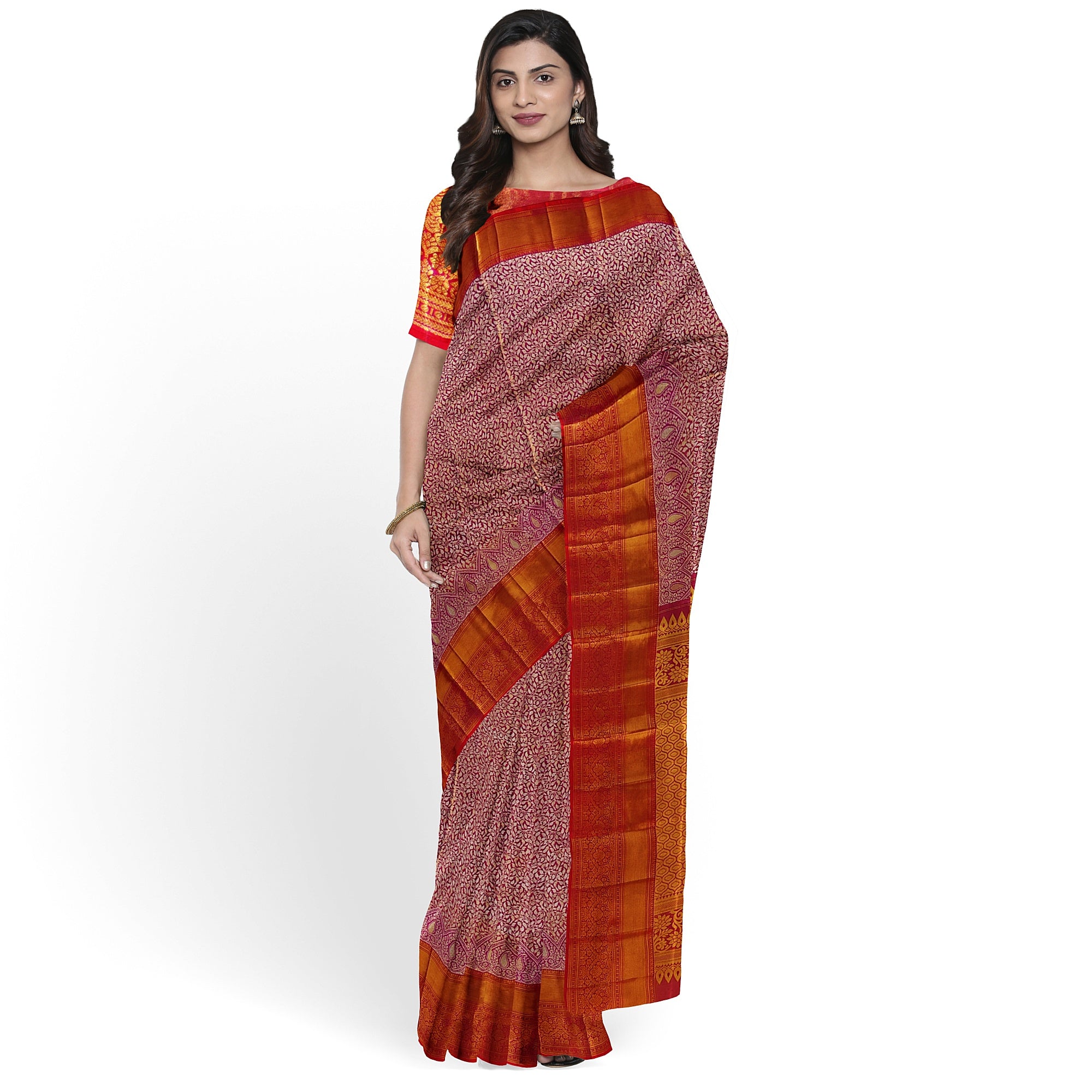 Pink and Magenta Traditional Tissue Saree with Floral Work – Timeless Elegance