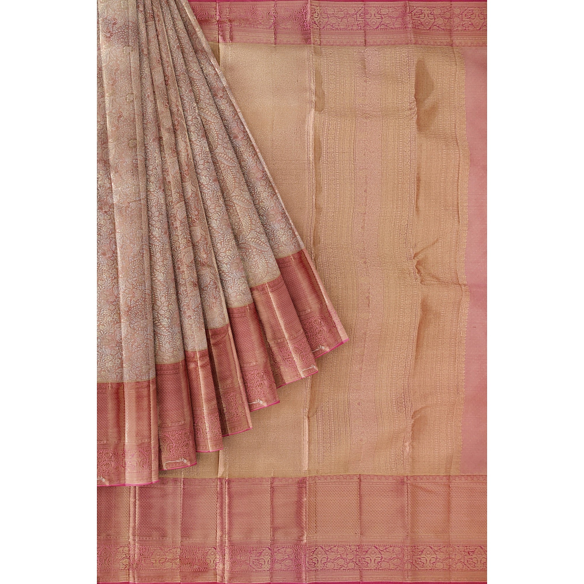 Pinkish Onion Tissue Silk Saree with Silver Zari – Elegant Traditional Charm