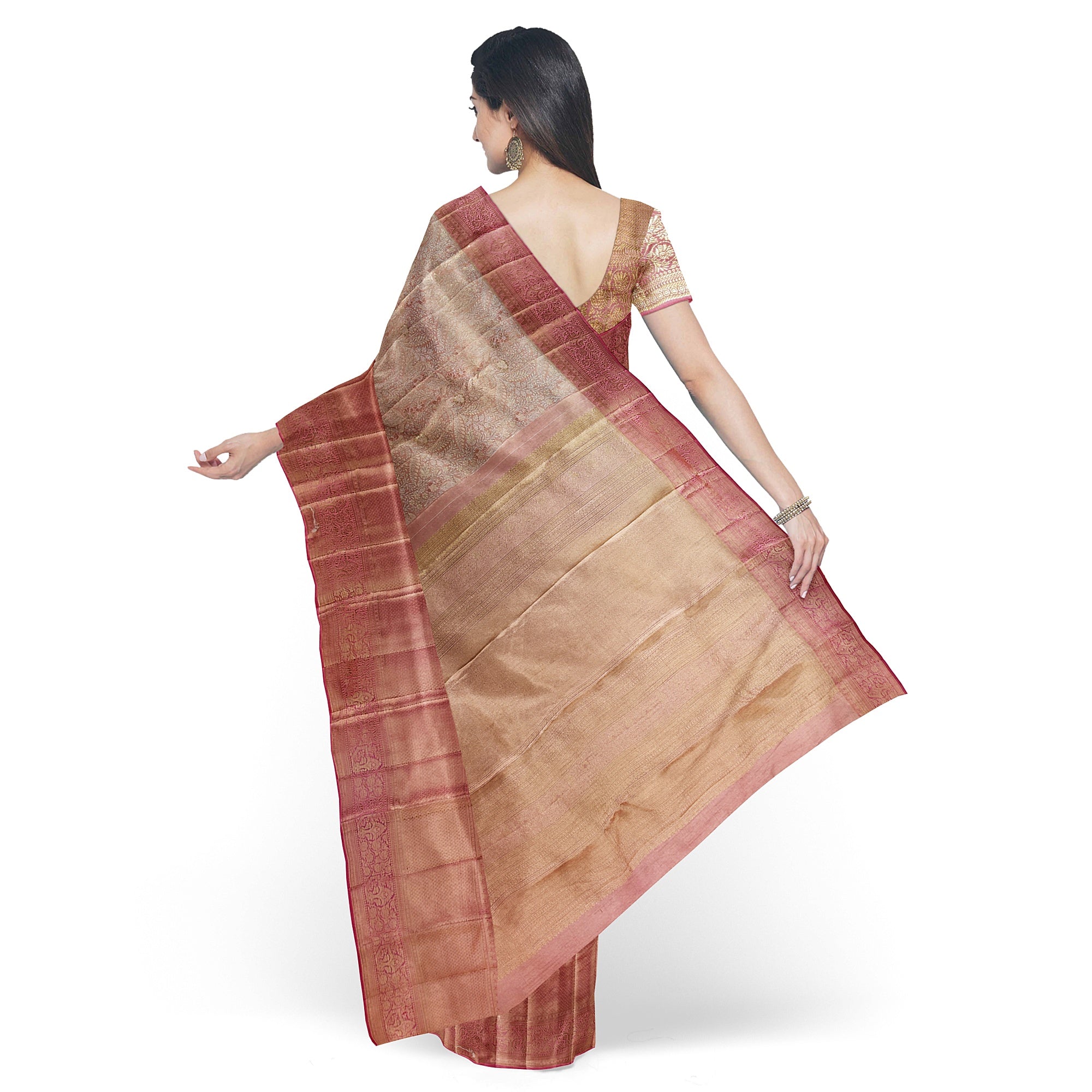 Pinkish Onion Tissue Silk Saree with Silver Zari – Elegant Traditional Charm