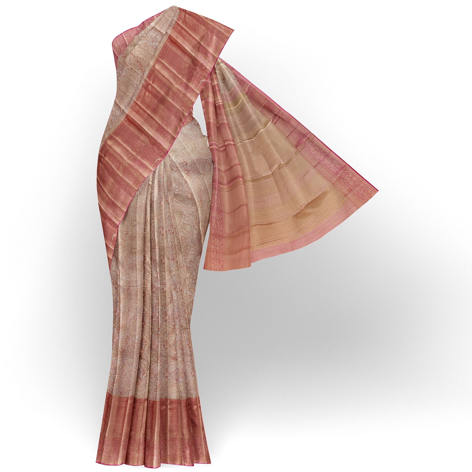 Pinkish Onion Tissue Silk Saree with Silver Zari – Elegant Traditional Charm